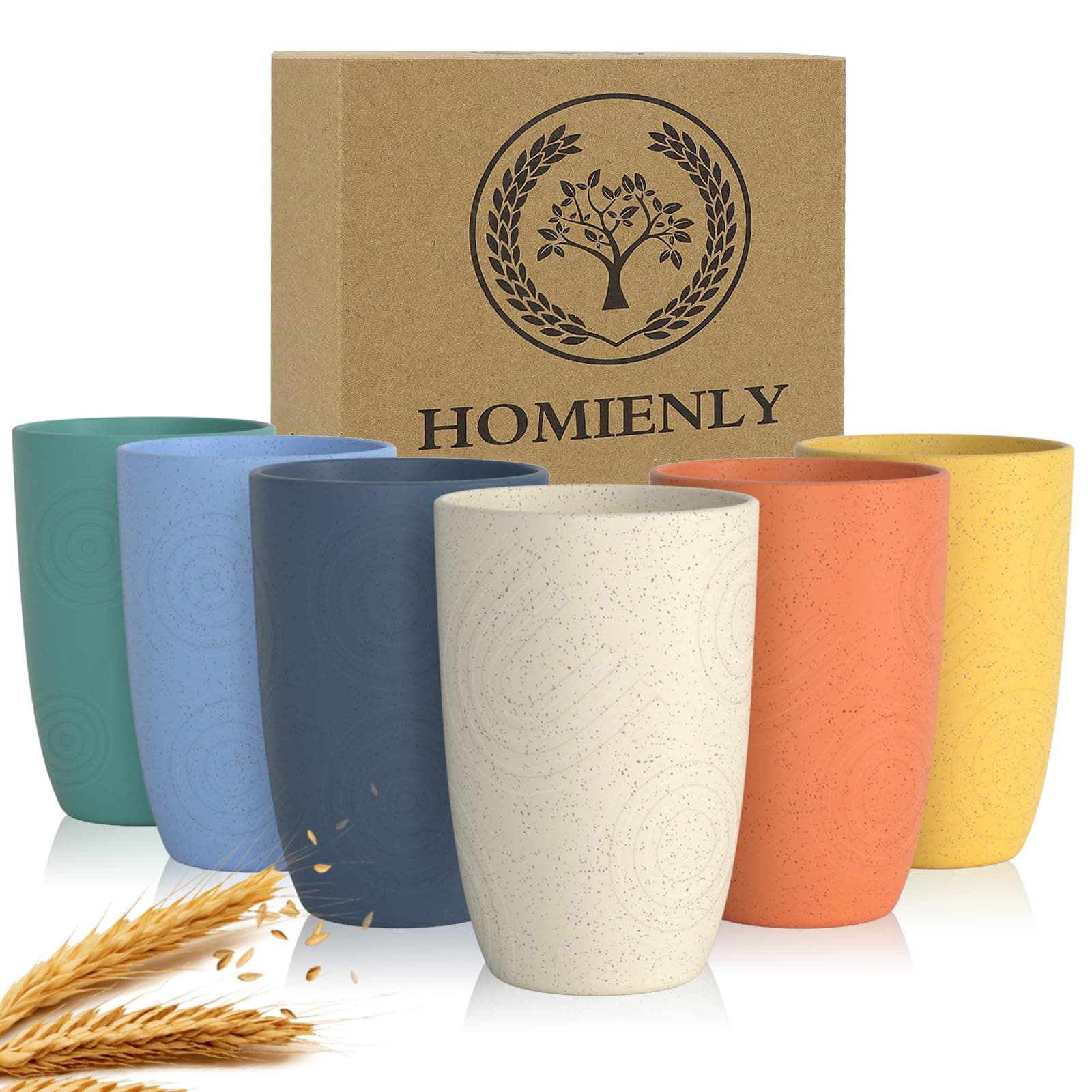 Homienly Plastic Cups Alternatives Unbreakable Drinking Glasses Wheat Straw Cup Sets for Kitchen Camping Party RV Stackable Water Tumblers Dishwasher Freezer & Microwave Safe 6 PCS (12OZ, Multi)