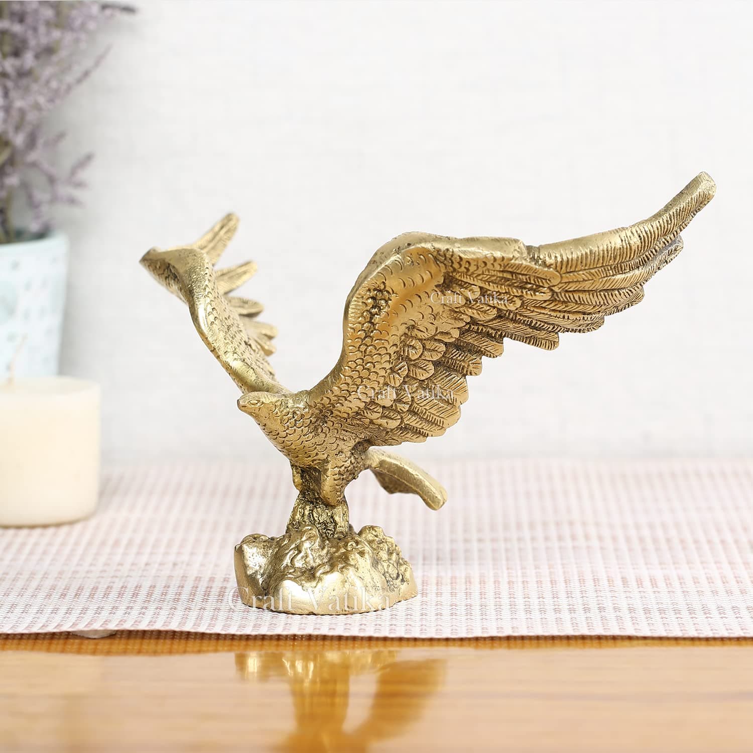 Brass Eagle Statue Wild Bird Flying Hawk Sculpture Feng Shui Decorative Home Office Showpiece Figurine (Size 7 x 4.5 x 5.5 Inches)