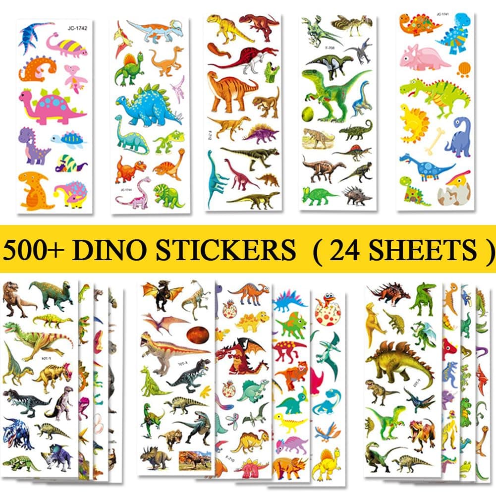 24 Sheets Dinosaur Stickers 450+ for Kids Boys Girls Toddlers, Teacher Reward Stickers, Potty Chart Training, Dinosaur Party Favor Supplies, Goody Bag Stuffers,Pinata Filler