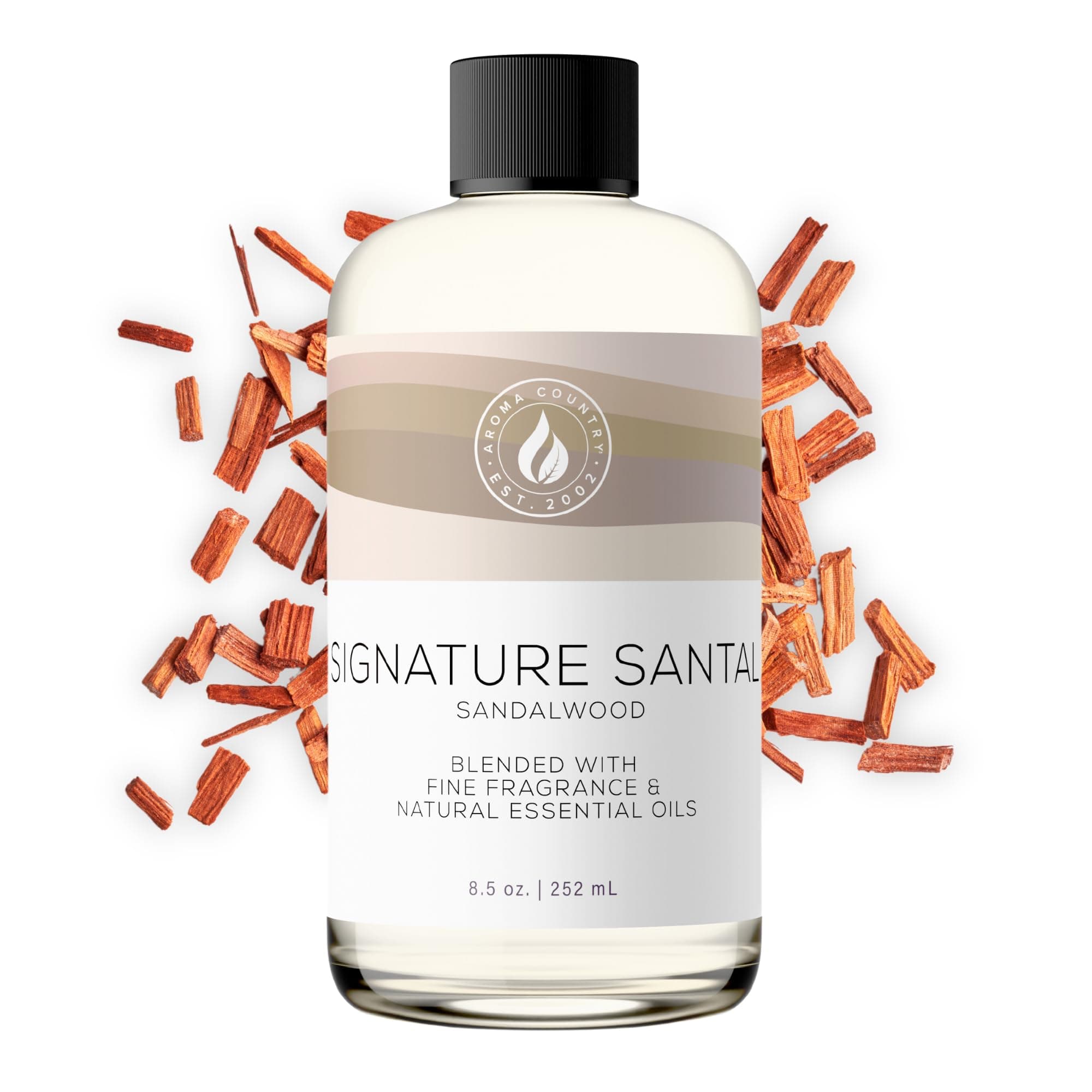 Aroma Country Signature Santal Diffuser Oil - Luxury Essential Oils for Diffuser Refill & Air Freshener Room Spray - Long-Lasting & Natural Home Fragrance, Sandalwood Scented Oil (8.5 Fl. oz)