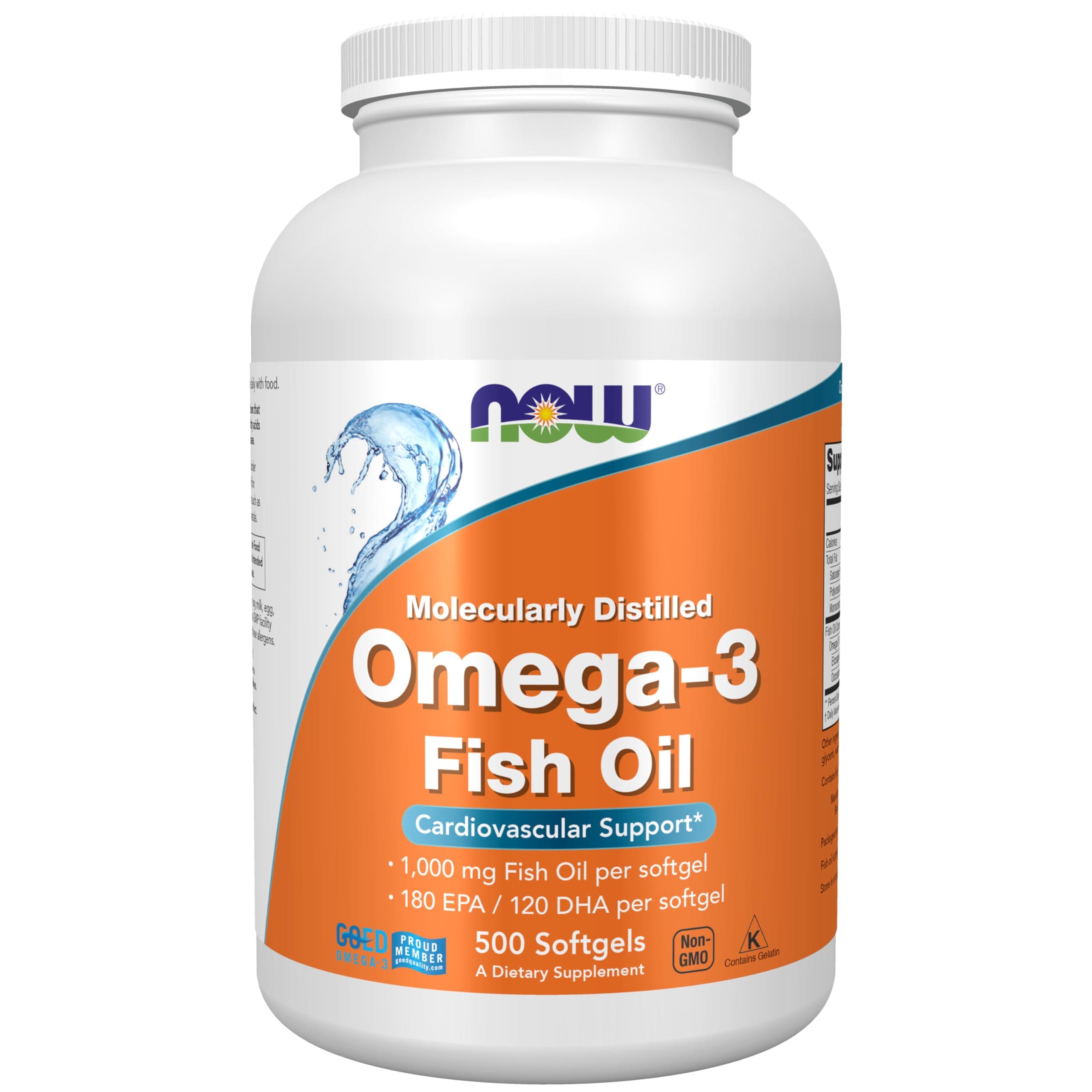 Supplements, Omega-3 180 EPA / 120 DHA, Molecularly Distilled, Cardiovascular Support*, 500 Softgels