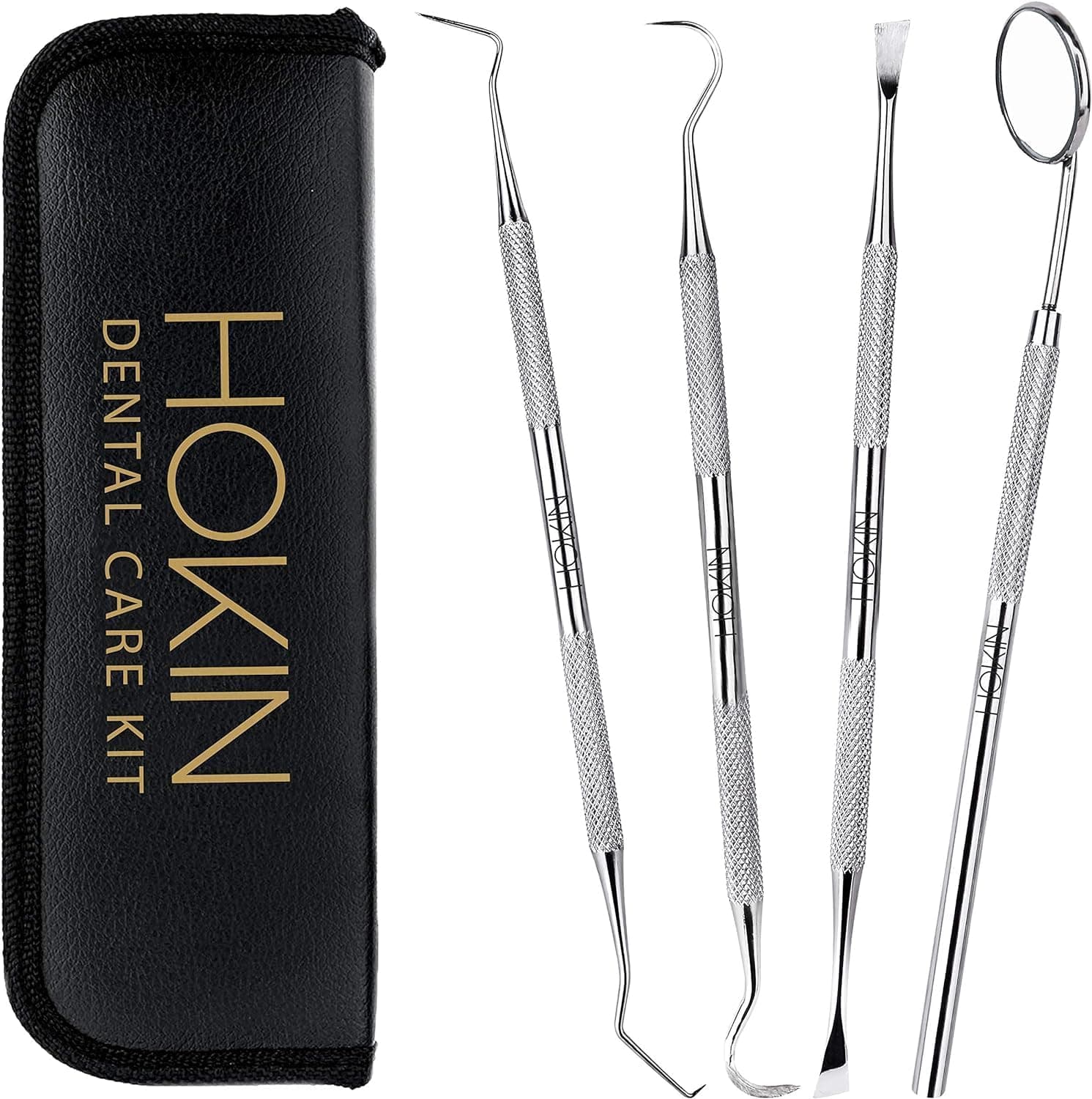Dental Tools HOKIN Plaque Remover Teeth Cleaning Tool 4 Pcs Dental Care Kit Tooth Filling Repair Set Stainless Steel Dental Tools for Men Women Kids and Pet Care