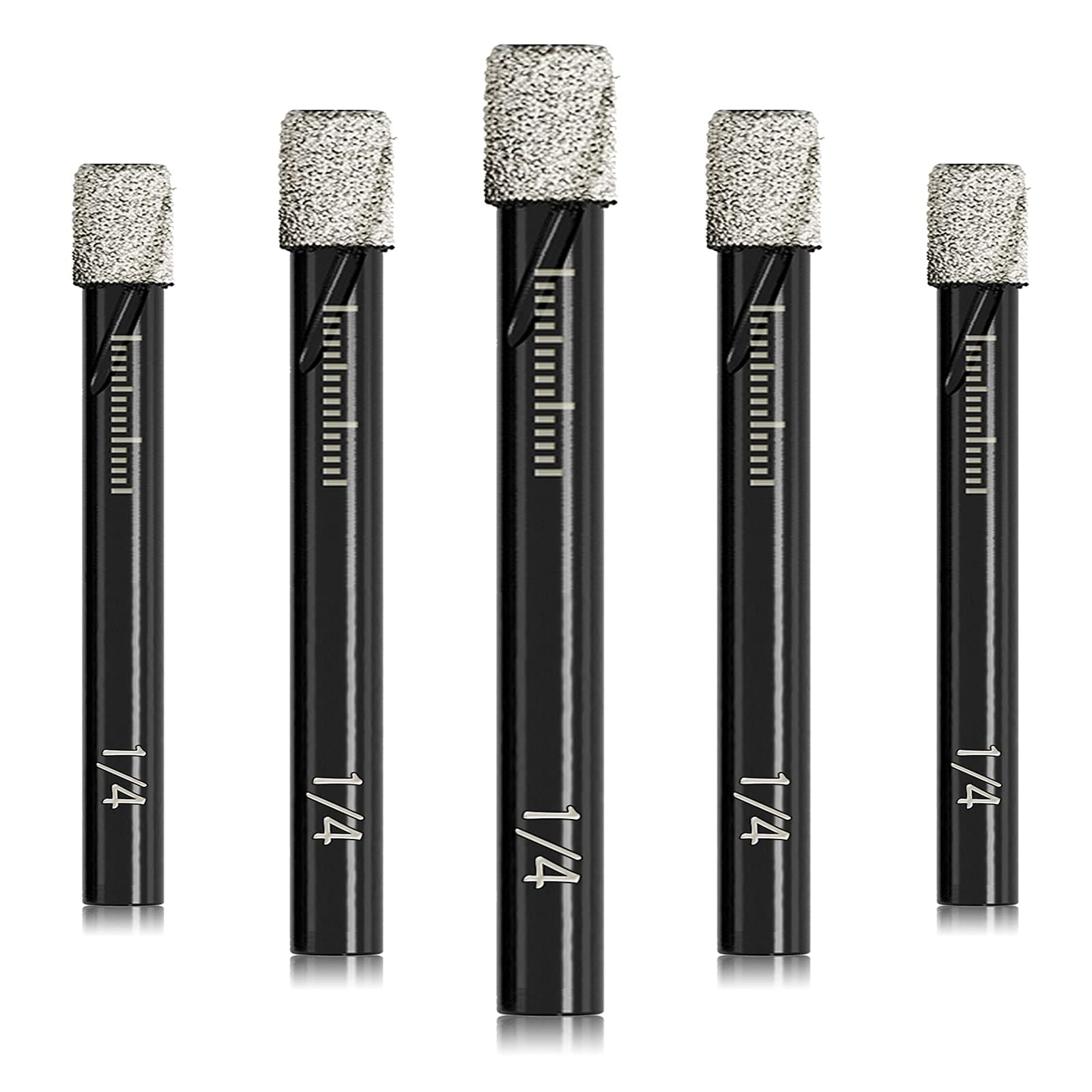 DKIBBITH 1/4" Dry Diamond Core Drill Bits Set 5 PCs Tile Drill Bits 6mm for Granite Ceramic Marble Tile Stone Glass Hard Materials, Round Shank with Storage Case