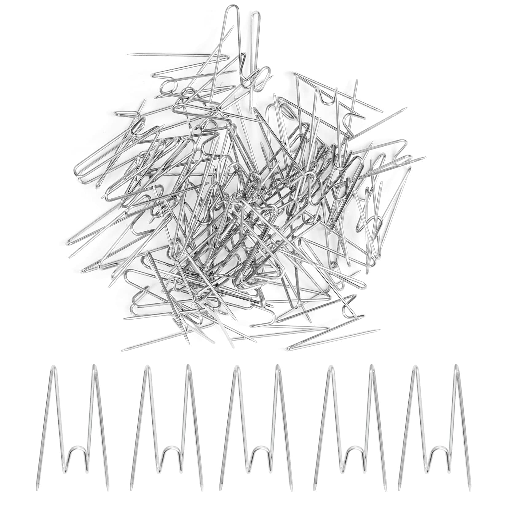 SUMERSHA 50pcs Fabric Panel Wall Wire Hooks, Stainless Steel Cubicle Hooks Wall Clips Picture Hangers for Home, Office Decor, Silver