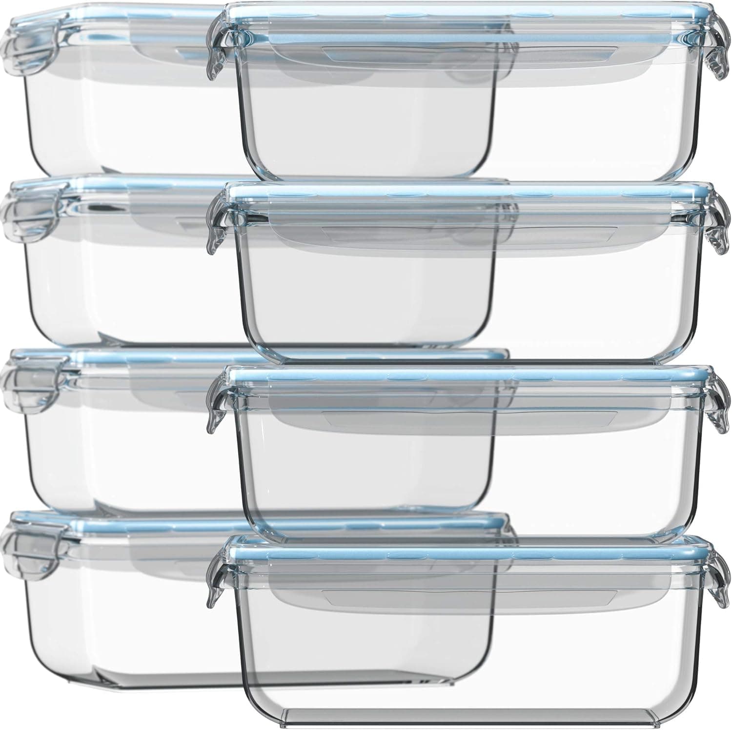 Razab 16 Pc (Set of 8) 30 Oz Glass Meal Prep Containers with Lids, Airtight Large Glass Food Storage Containers, Reusable Leak Proof BPA Free, Freezer to Oven and Dishwasher Safe