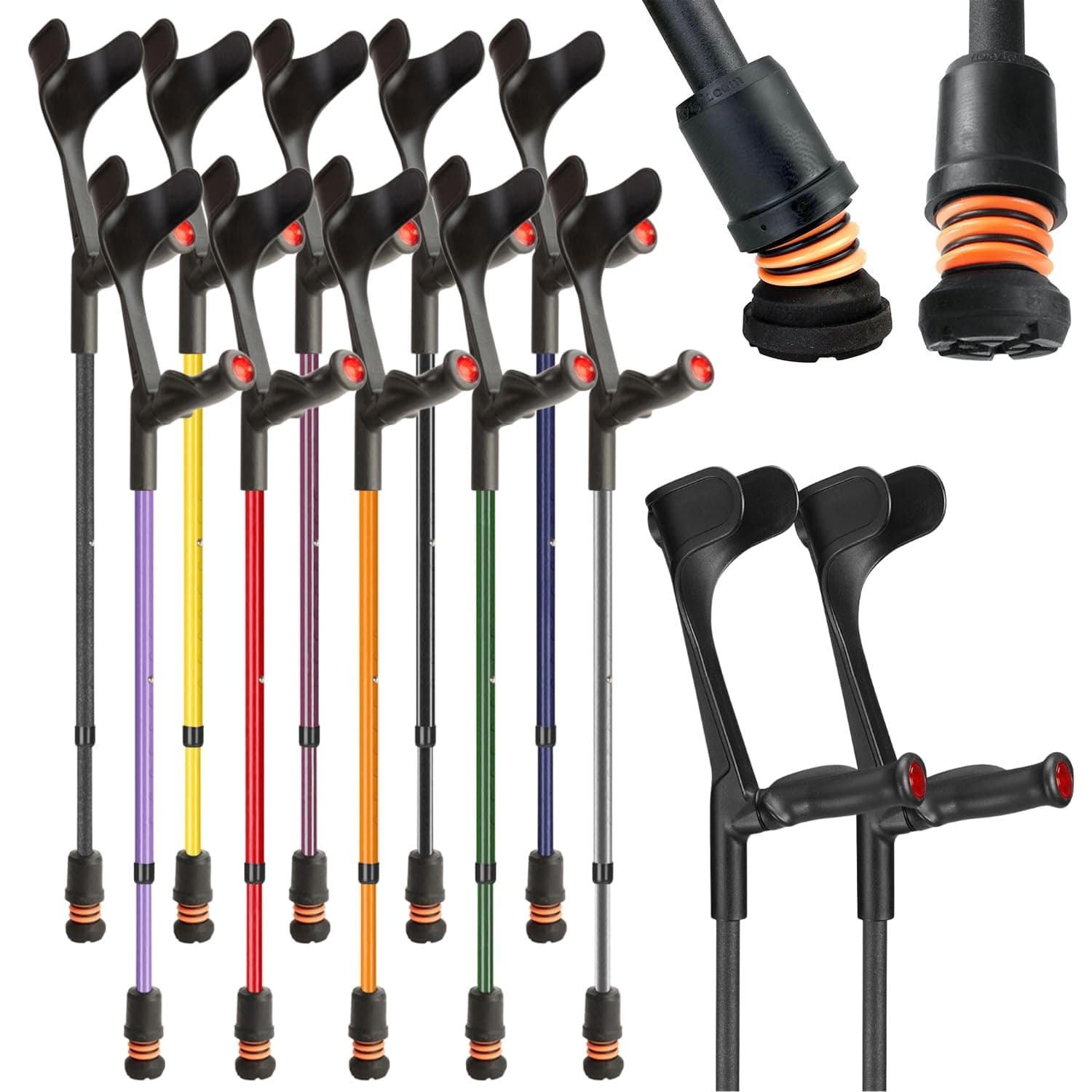 Flexyfoot Shock Absorbing Comfy Grip Adjustable Crutches – Improve Safety, Improve Comfort, Reduce Shocks & Jarring – Black – Pair