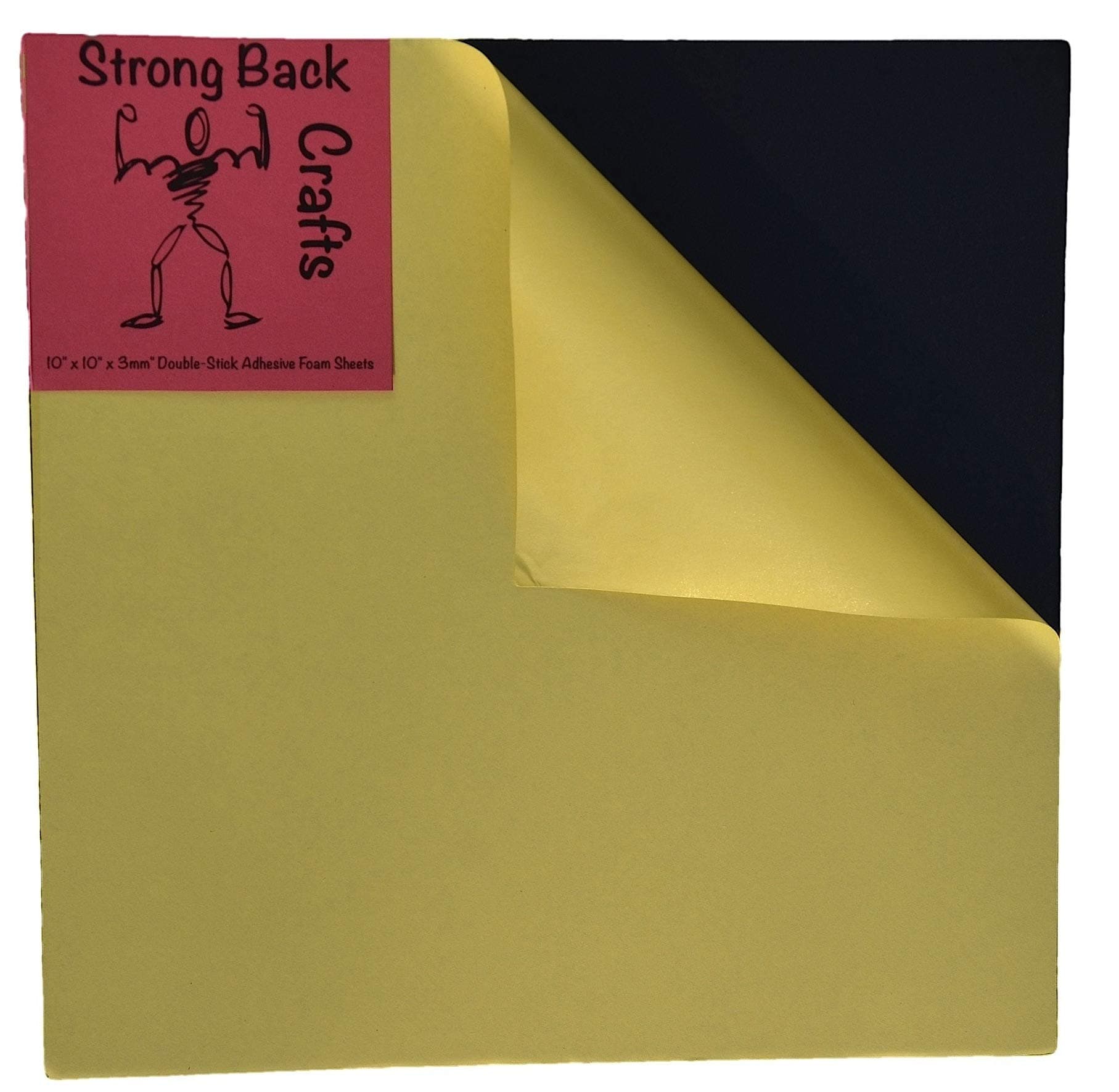 Double Sided Adhesive Foam Sheets 10in x 10in (4pack)-Black, 3mm Thick-Large 2-Sided Sticky Adhesive Foam Pads