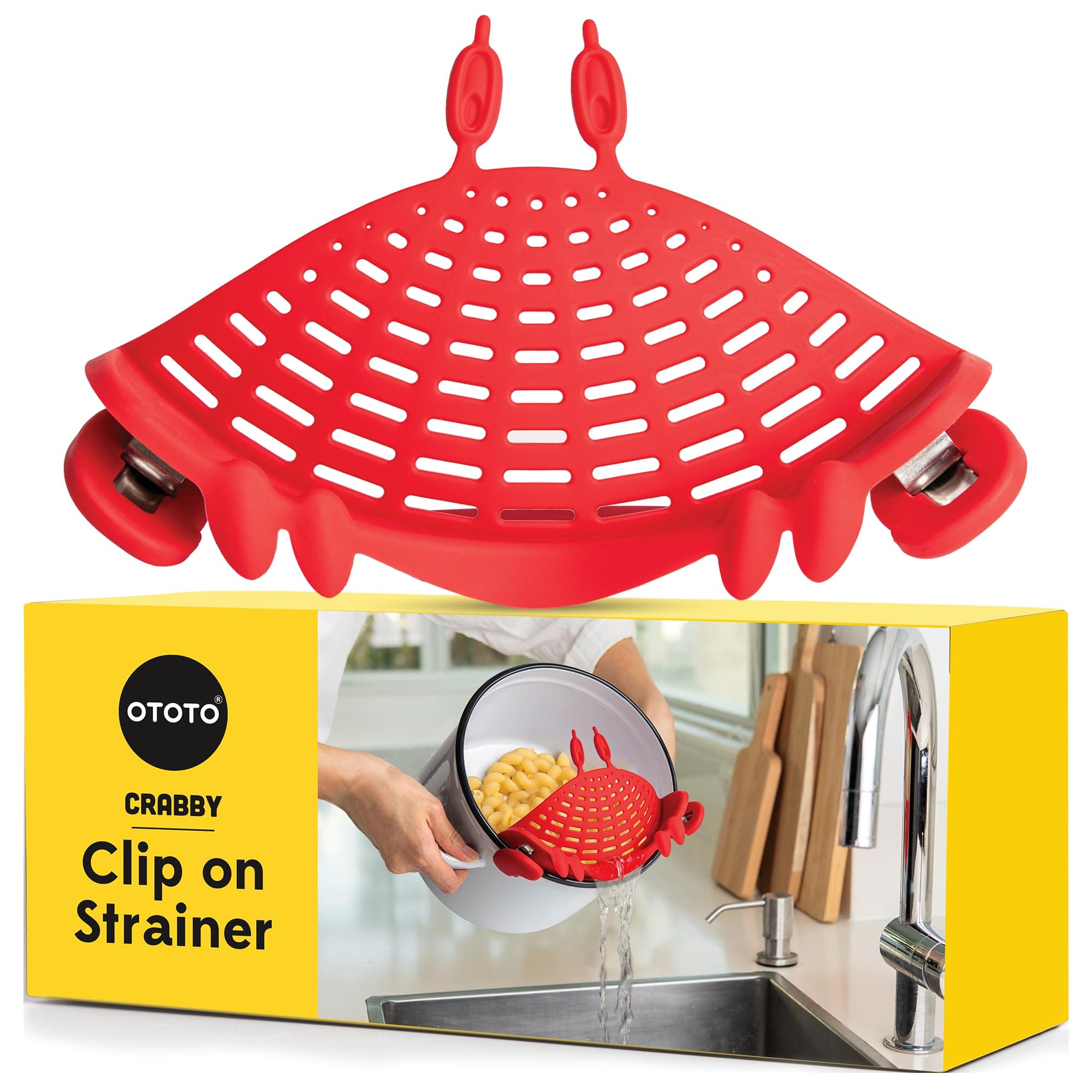 NEW!! Crabby Clip-On Strainer by OTOTO - Red Crab Pasta Strainer, Noodle Strainer for Pots, Pans, and Bowls, Cute Kitchen Accessories, Cool Kitchen Gadgets, Food Strainer for Meat, Vegetables, Fruit