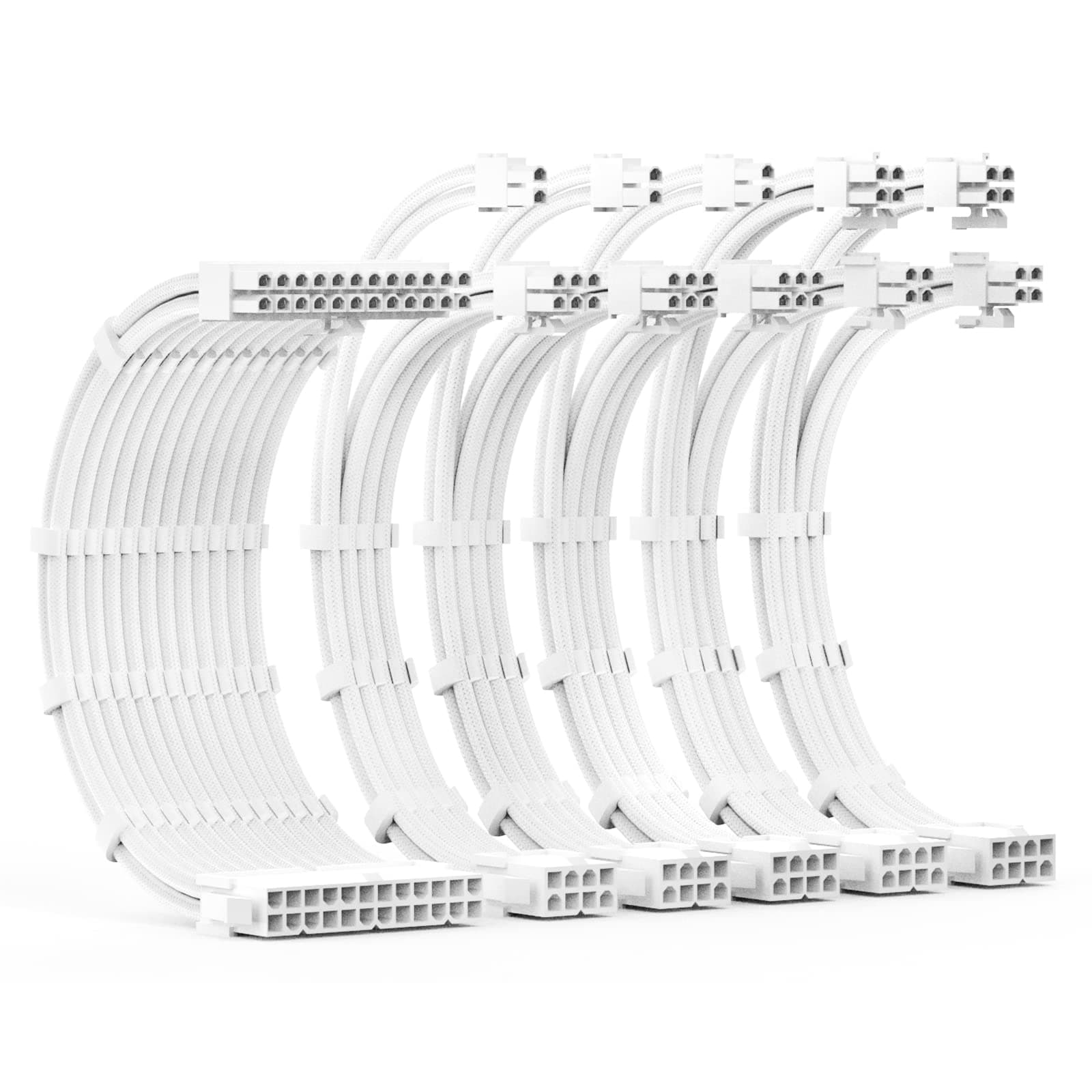 ABNO1 AB-92 PSU Cable Extensions Kit 30CM Length With Cable Combs,1x24Pin/2x8Pin(4+4)/3x8Pin(6P+2P) PC Sleeved Cables for ATX Power Supply (White)