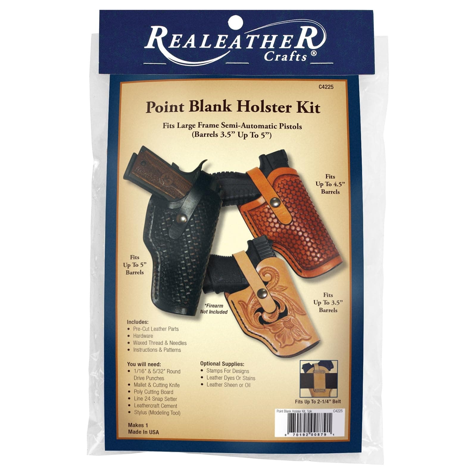 Realeather C4225-00 Point Blank Holster Leathercraft Kit, 2.25", Natural, 1-Kit