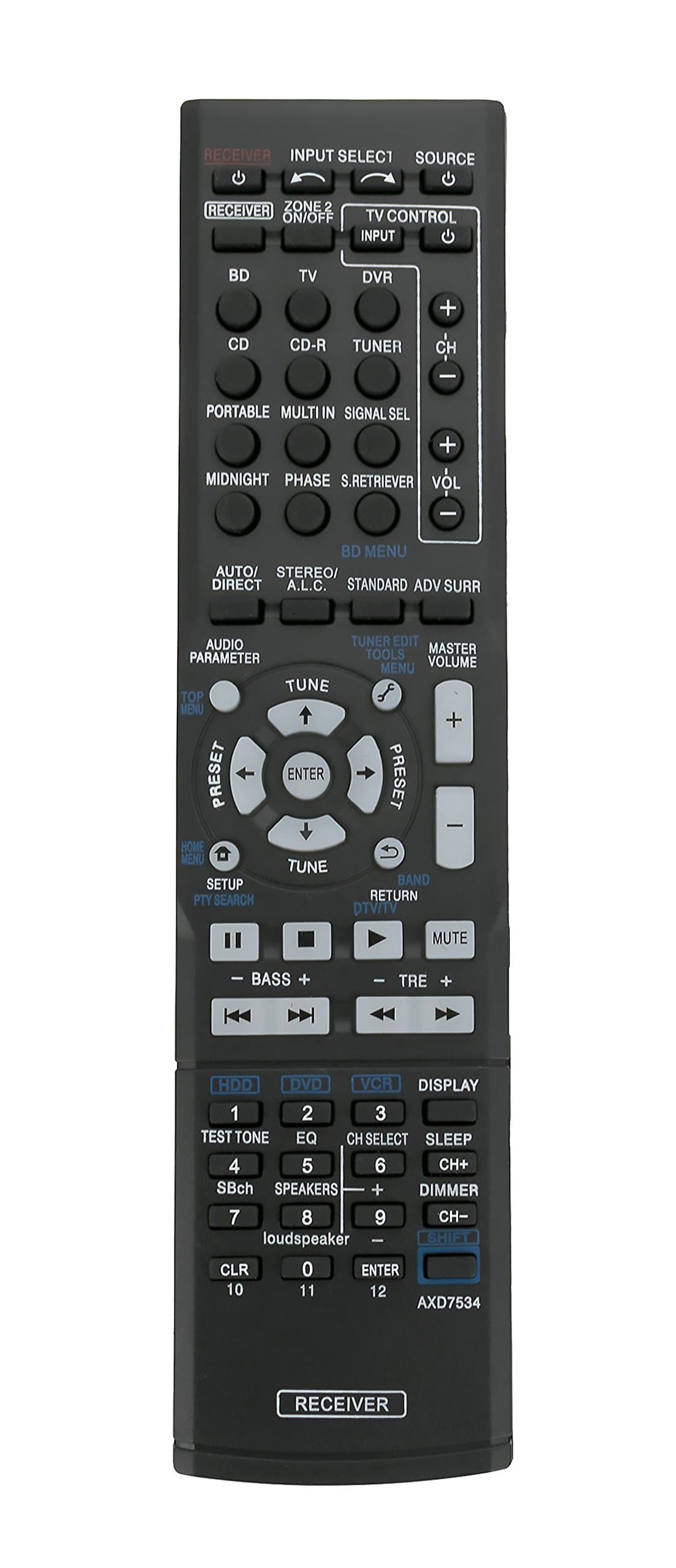 AXD7534 Replace Remote fit for Pioneer AV Receiver VSX-519V-k Vsx-519v-s SX-319V VSX-517-S VSX-817-K VSX817S VSX-817-S VSX817K VSX-80TXV VSX-324-K-P AXD7569 VSX-822 VSX-916-K VSX-1022 AXD7542 AXD7586