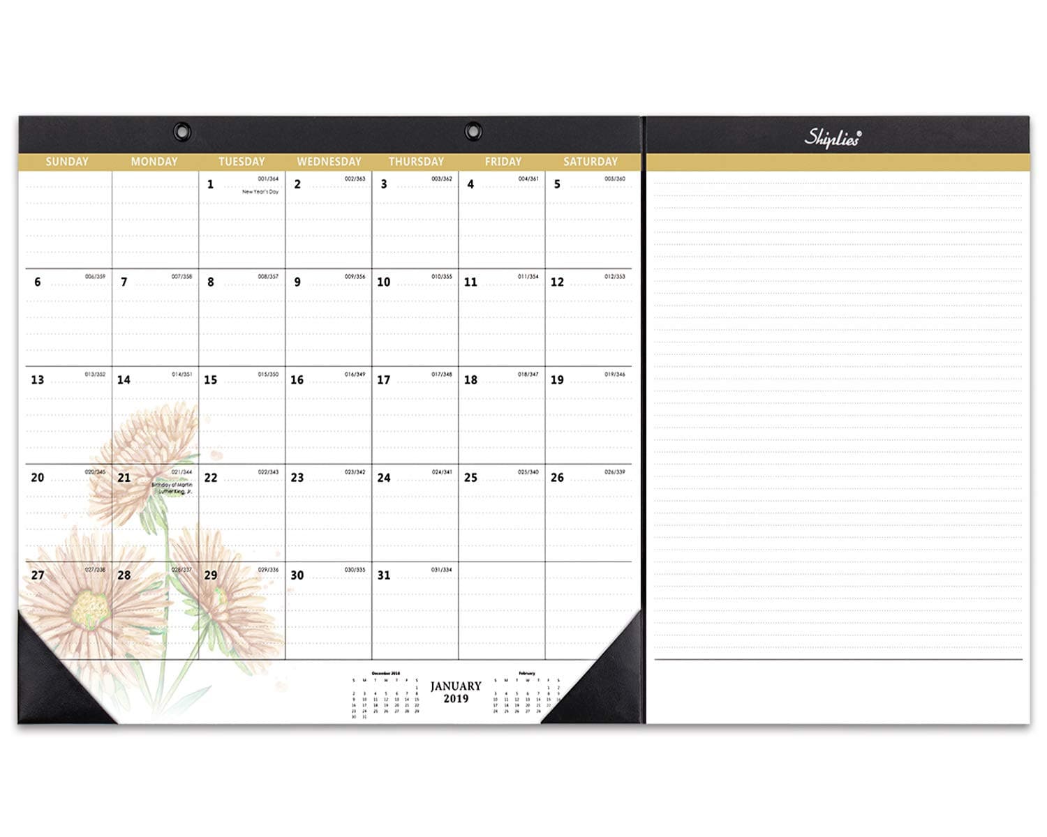 2019 Daisy/Giraffe Monthly Desk Pad Calendar with Extra 2 Pack Legal Writing Pads for Daily Notes, 22.5" x 12" (Background Design May Vary)