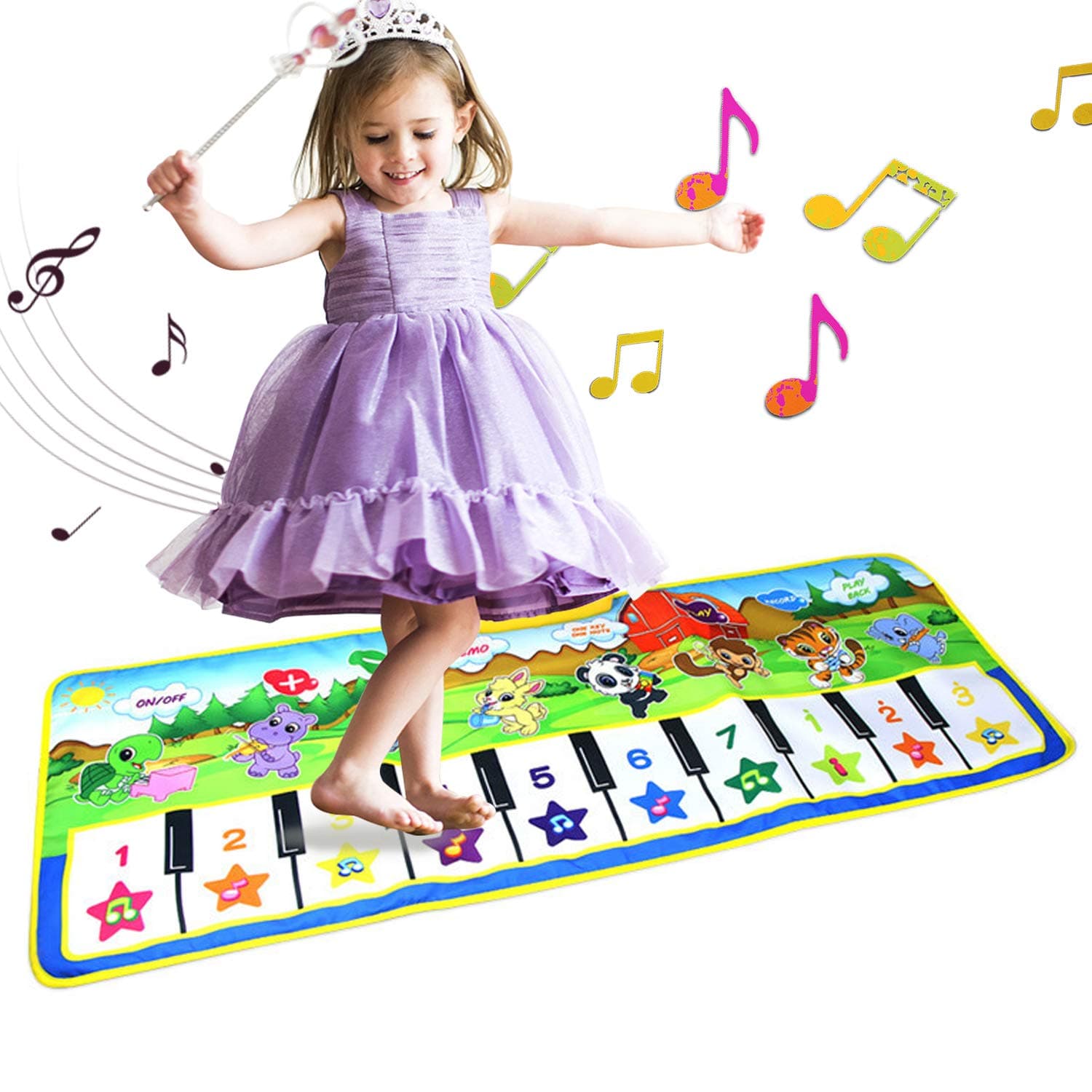 ALANGDUO Kids Musical Piano Mats, Music Piano Keyboard Dance Play Mat Animal Blanket Carpet Mat Touch Playmat Education Toys for Baby Girls Boys Toddlers (Green Small Size)