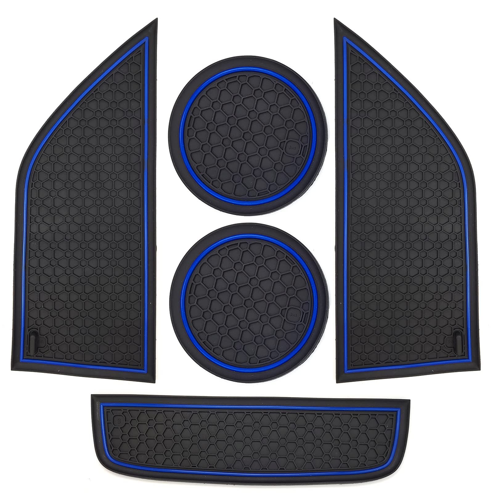 Auprite Non-Slip Mats for Mustang Accessories 2015-2023, Custom Fits Cup Holder Liners Mats Door Pocket Center Console Liners,5Pcs (Dark Blue)