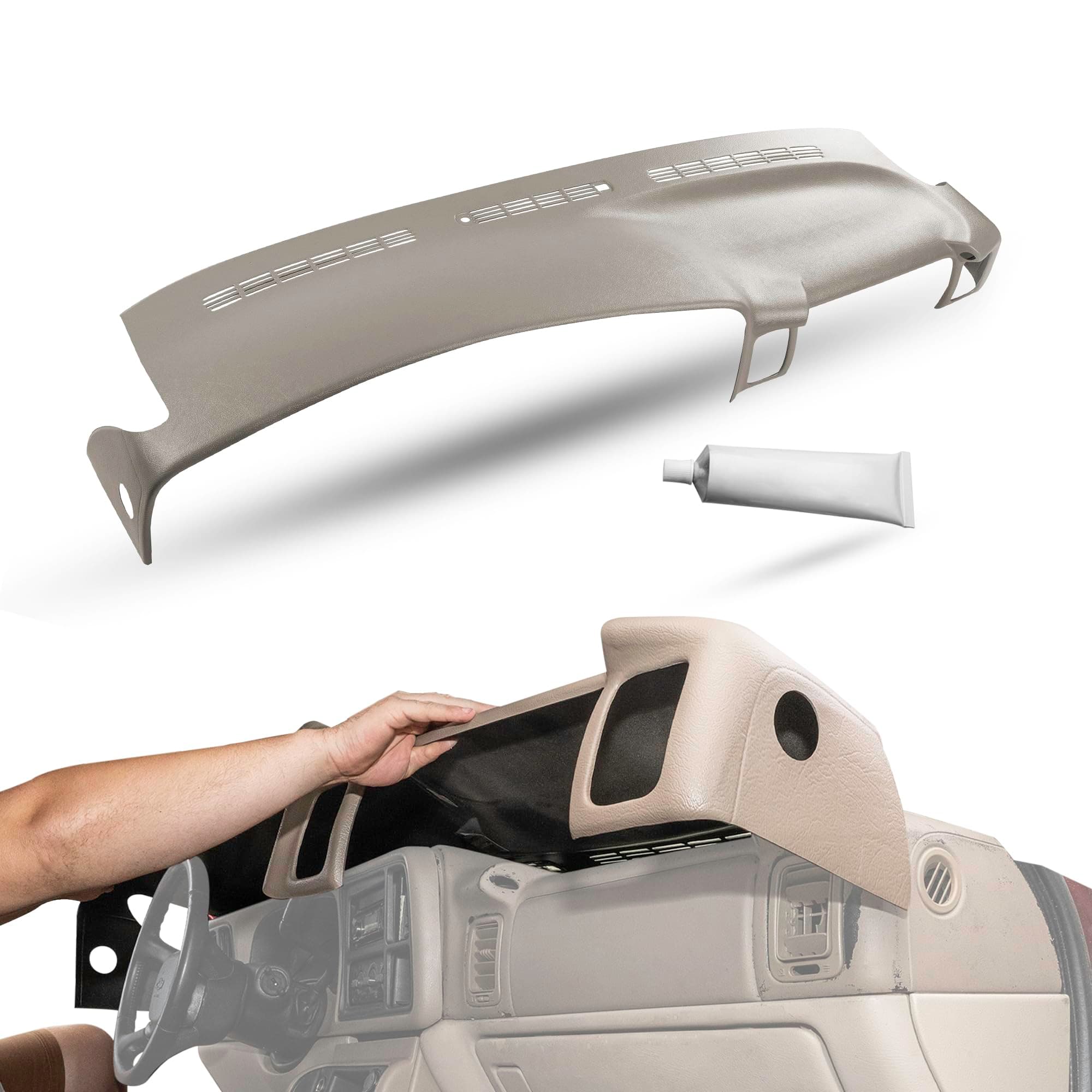 DashSkin Dash Cover Compatible with 2000-2006 Chevrolet Tahoe Suburban Yukon Avalanche & 99-06 Chevy Silverado GMC Sierra in Medium Neutral (Light Tan) - Hard Molded Plastic Dashboard Cap