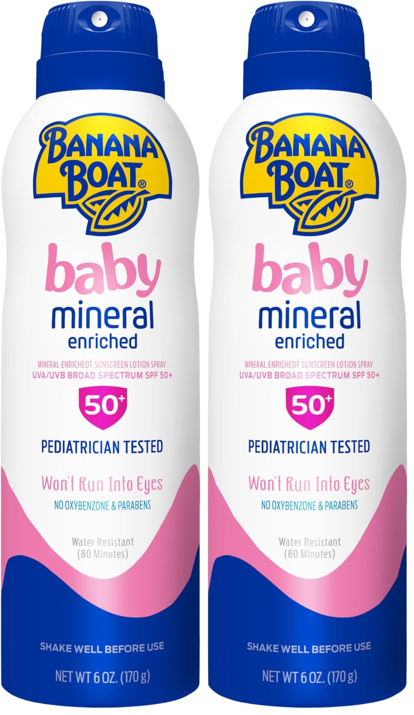 Baby Mineral Enriched Sunscreen, Won't Run Into Eyes, Broad Spectrum Sunscreen Lotion Spray, SPF 50, 6oz. (Pack of 2)
