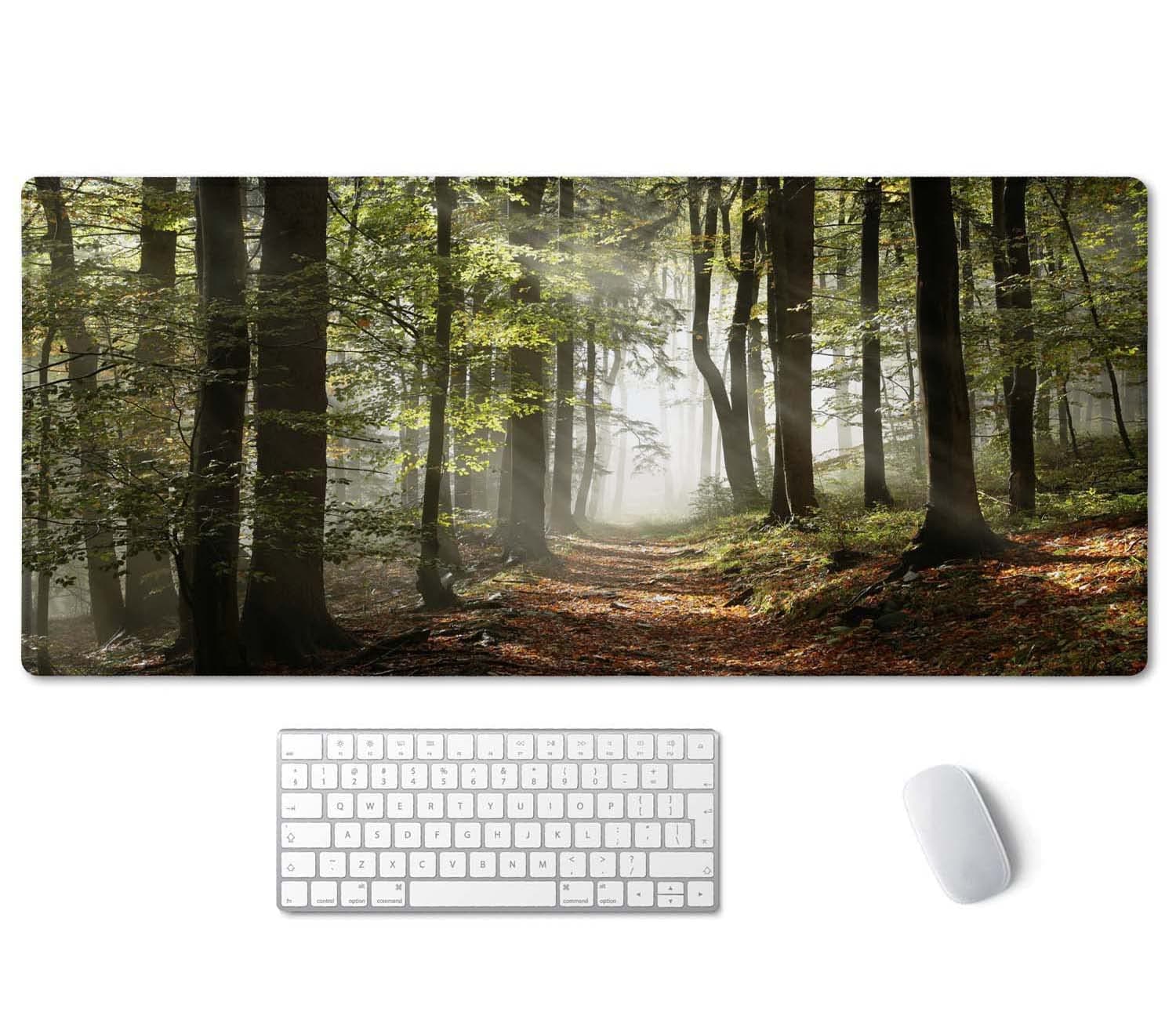 SSOIU Mountains with Mist Mouse Pad 35.5 X 15.7 Inch XXL Full Desk Mousepad Extended Large Non-Slip Rubber Base Waterproof Big Keyboard Mat with Stitched Edges for Gaming and Office
