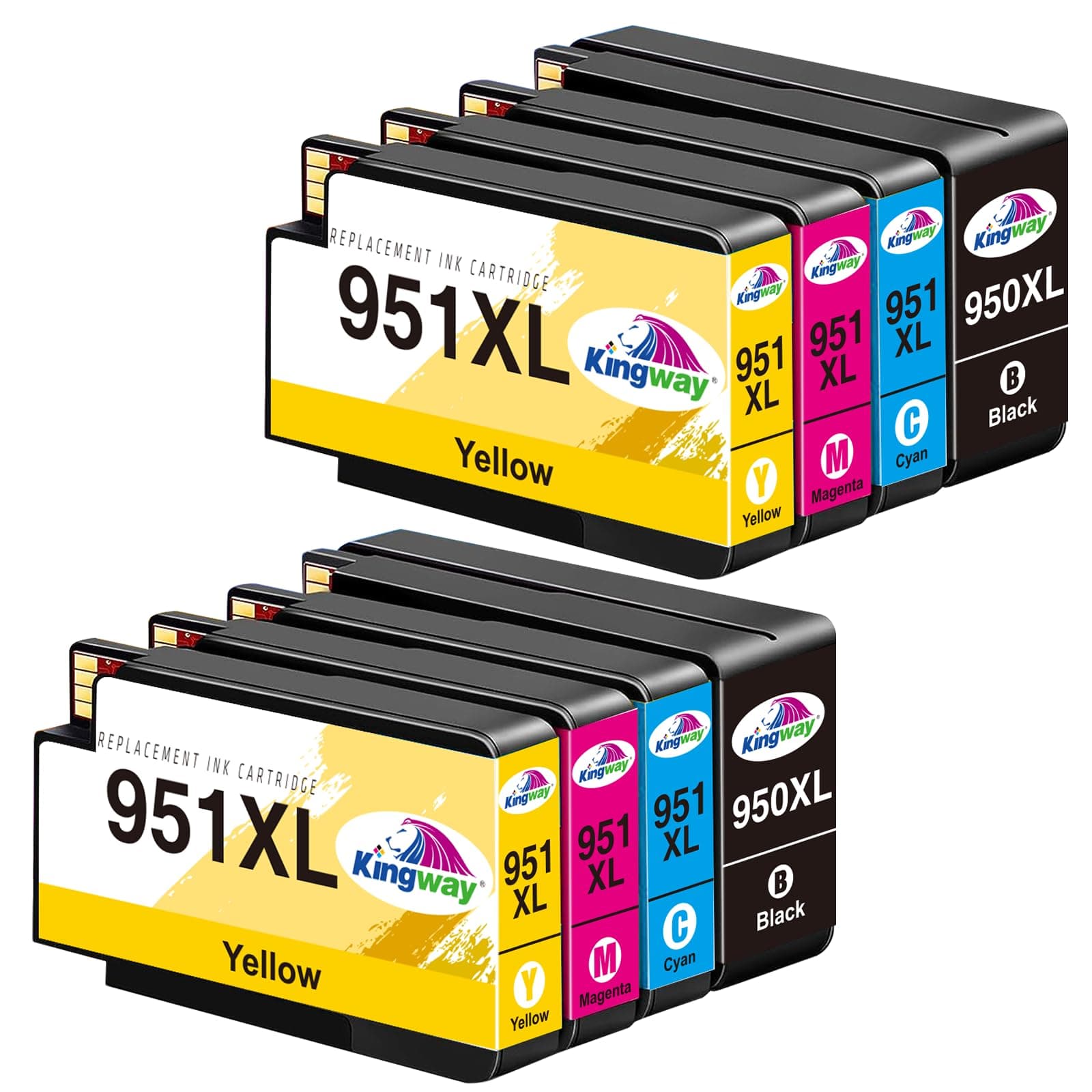 KINGWAY 950XL 951XL Ink Cartridges Replacement for HP 950 951 950XL 951XL Ink for HP Officejet Pro 8600 8630 8610 8620 8100 8616 8615 8625 8640 8660 276dw 251dw (Black Cyan Magenta Yellow, 8-Pack)