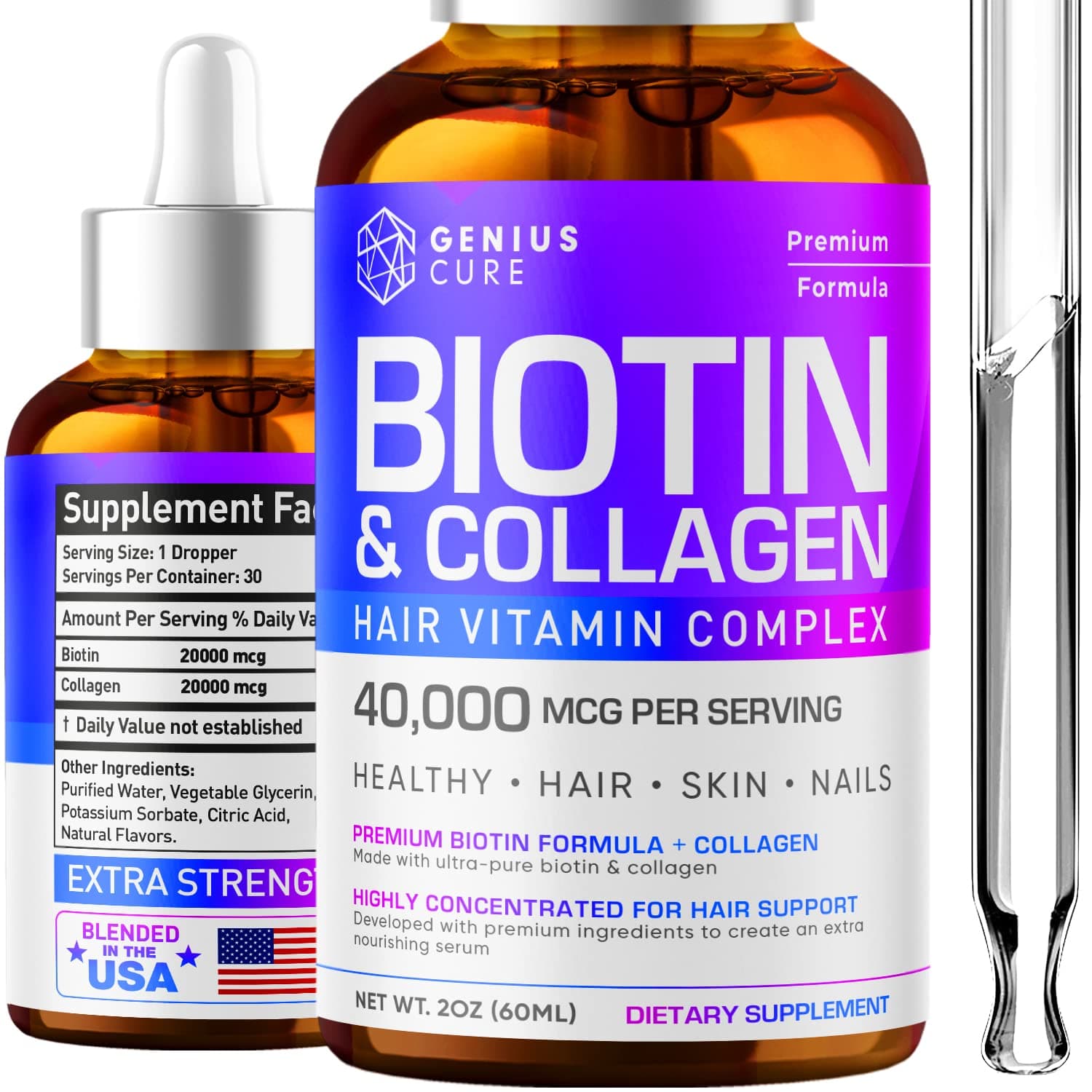 GENIUS Labs Men's & Women's Biotin & Collagen Hair Growth Drops