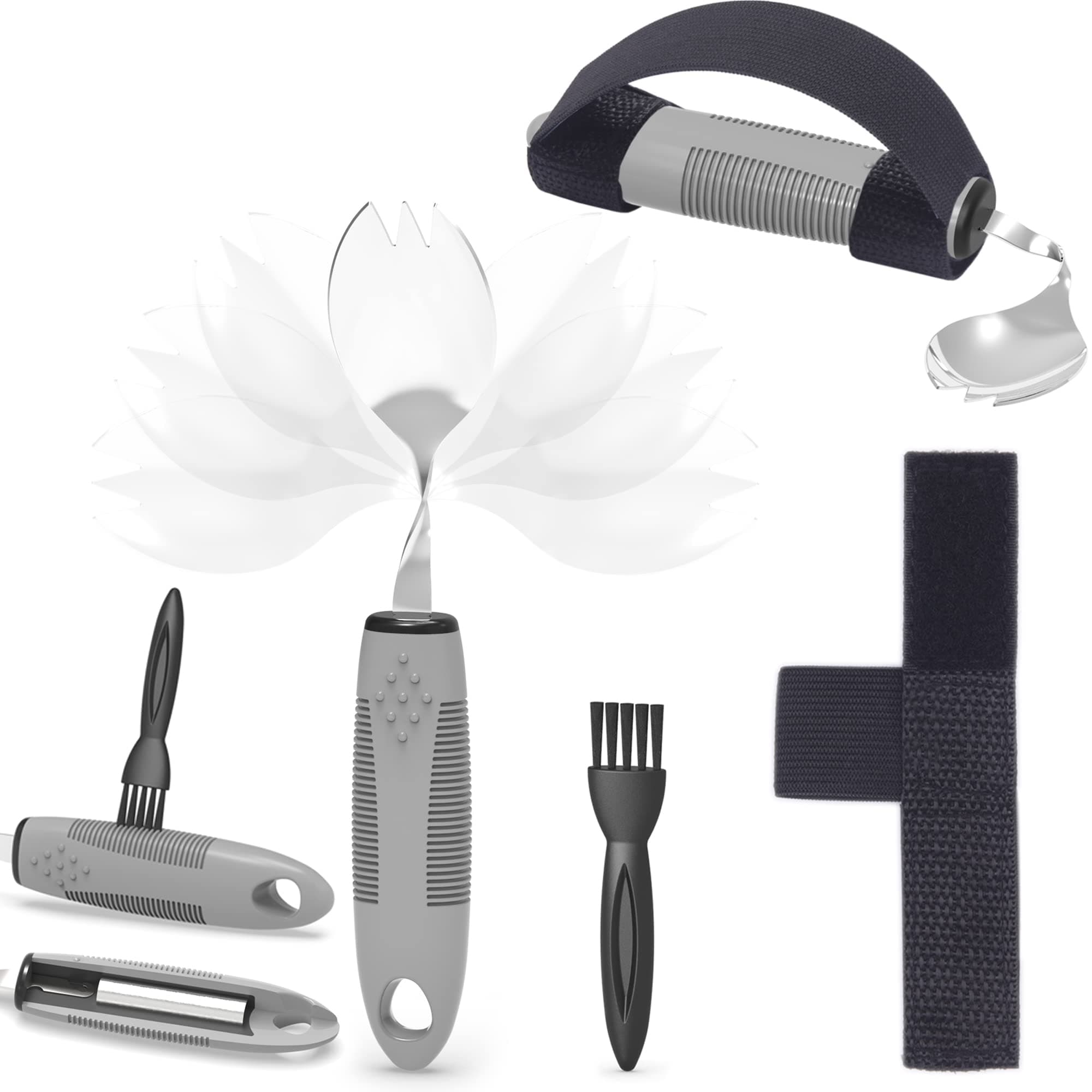 2 in 1 Frok/Spoon for Hand Tremors, Adaptive Handicap Spoon for Parkinsons Patients, Parkinson Curved Spoon for Shaking Hands, Liftware Angled Arthritis Spoon for Adults Disabled Elderly