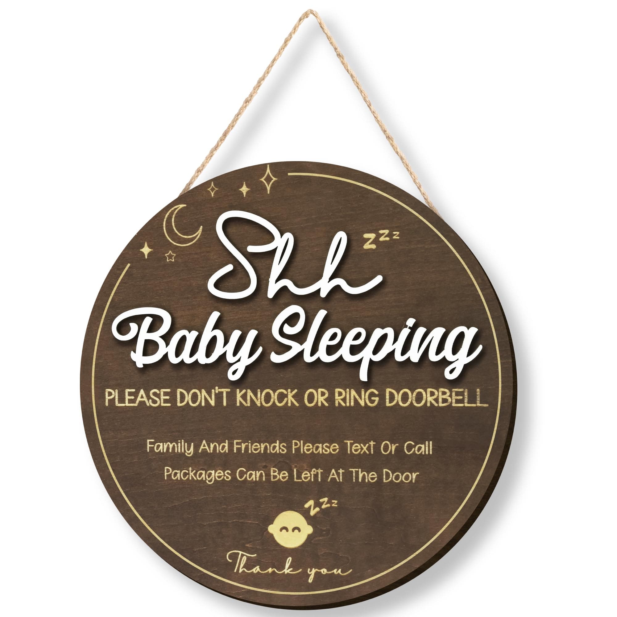 Shhh Baby Sleeping Sign for Front Door - Please Do Not Knock Or Ring Doorbell Sign, Baby Sleeping Door Sign, No Knocking Door Sign, No Soliciting Do Not Knock Sign