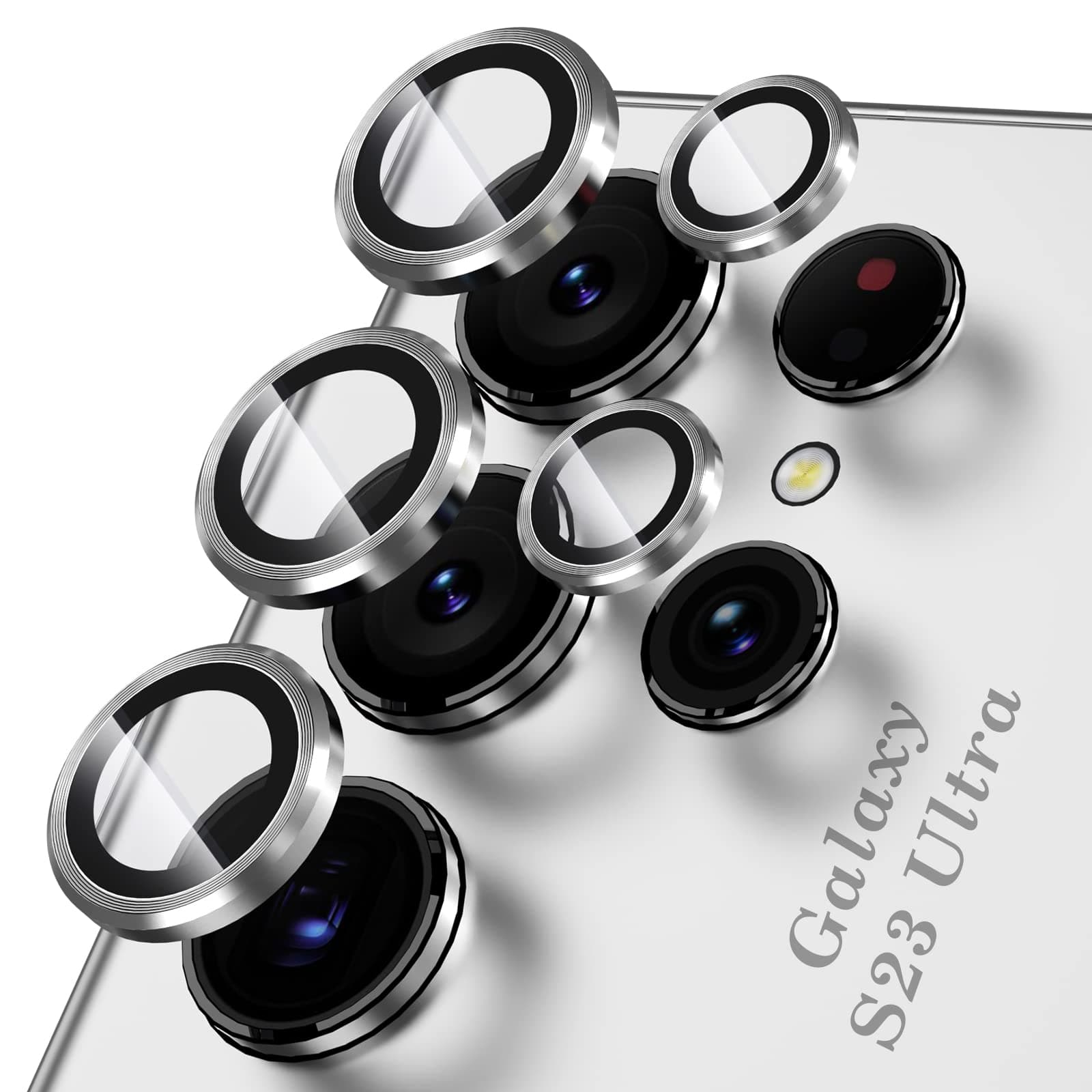 YWXTW Samsung Galaxy S23 Ultra Camera Lens Protector, Tempered Glass Camera Screen Protector Individual Metal Ring Lens Cover for Galaxy S23 Ultra Accessories, 1 Set