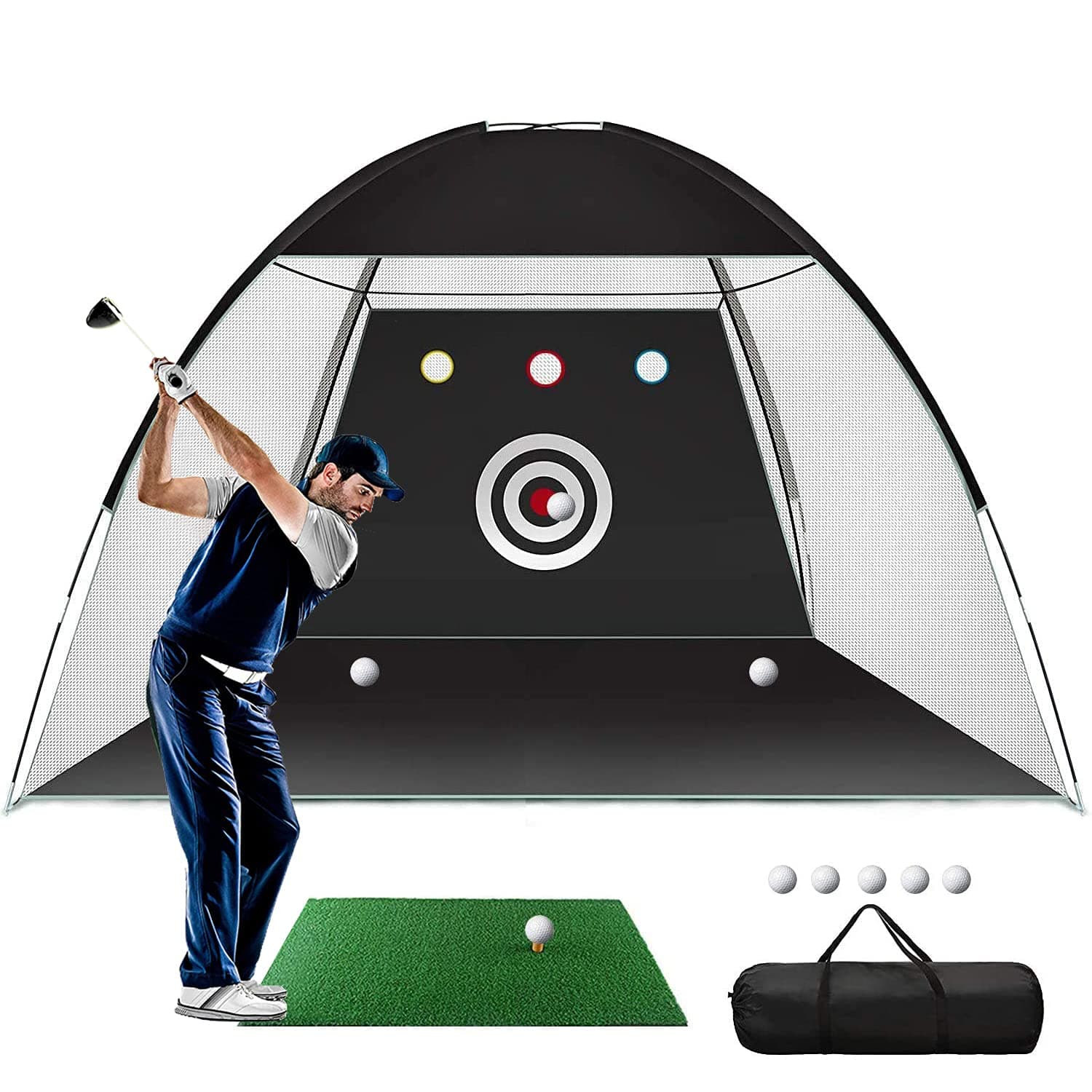 Angju Golf Practice Net, 3x2M Golf Hitting Training Aids Nets with Target and Carry Bag for Backyard Driving Chipping - 1 Golf Mat -5 Golf Balls - 1 Golf Tees- Men Kids Indoor Outdoor Sports Game