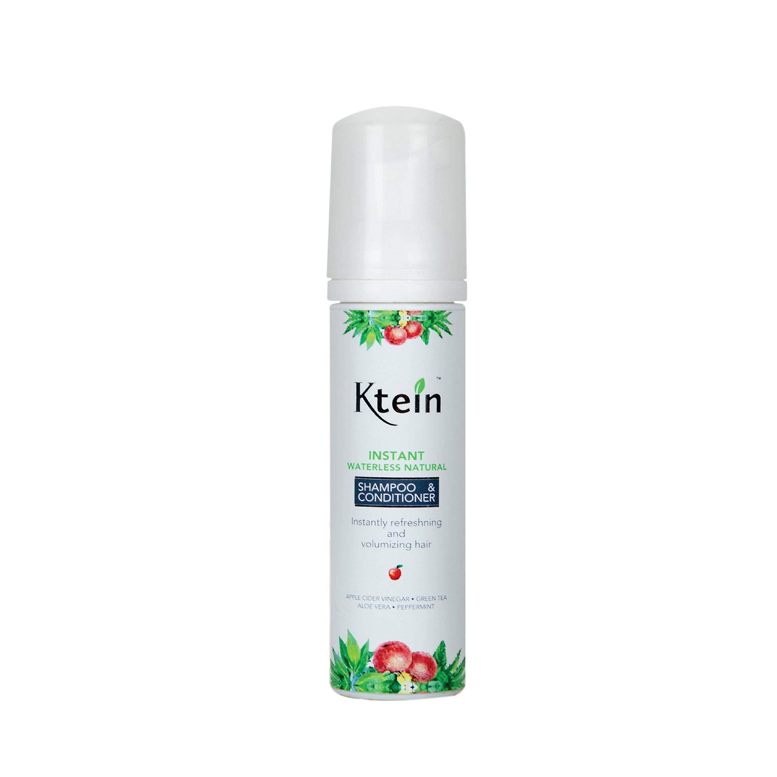 Ktein Natural Dry Shampoo cum Conditioner. PRE BLOWDRYING SOLUTION made from Apple cider vinegar, Aloevera, Greentea, Amla & Shikakai with No Sulphate & Parabens, Colorless. Get Clean, Conditioned, Smooth & Silky hair from dry, polluted, rough hair Instantly.