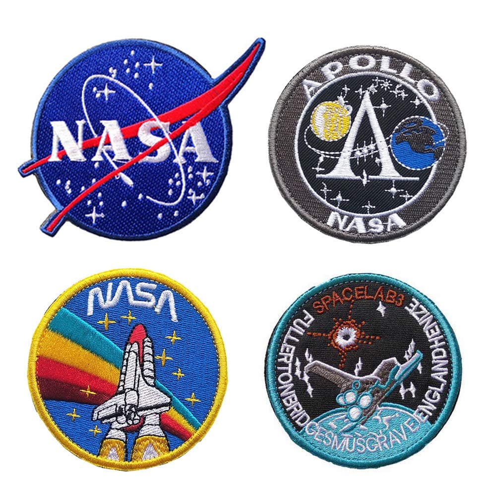 4 Styles Premium NASA Patches with Hook and Loop Backing for Jackets, Bags & Clothing Repair, 3.1 Inch