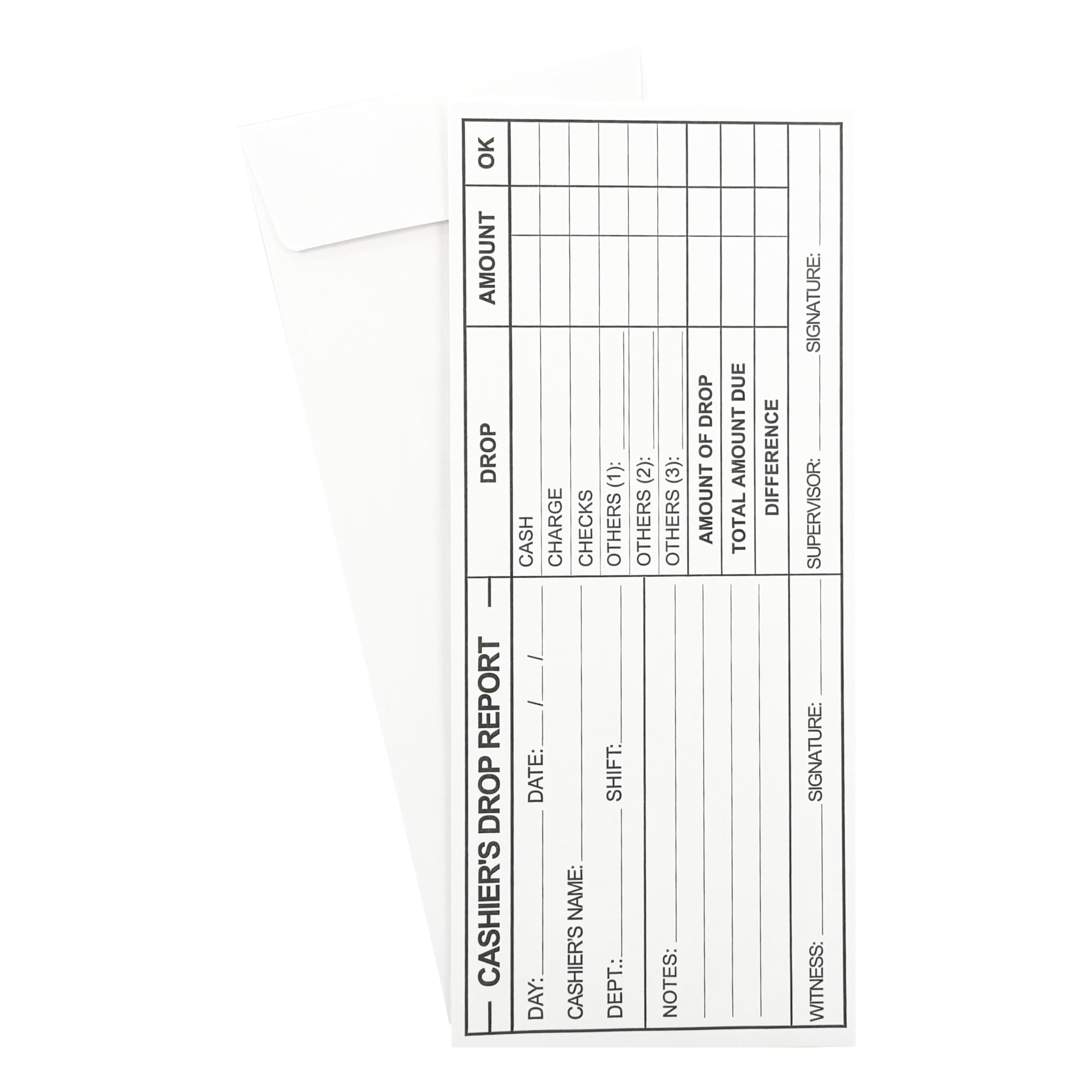 1000 Cashier Depot EZ465 Cashier's Drop Report Envelope, 4 1/8" x 9 1/2", Sturdy 24lb. White, Cash Envelopes For Hotels, Restaurants, Gas Stations & Retailers (1000 Envelopes)