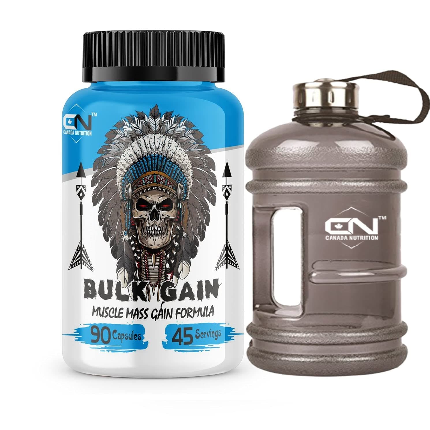 Canada Nutrition Bulk Gain Mass & Weight Gainer Capsule for Fast Weight & Muscle Gain, Daily Muscle Building Weight Lifters Supplement for Muscle Growth, Stamina & Strength- 90 Cap| Free Gallon Shaker