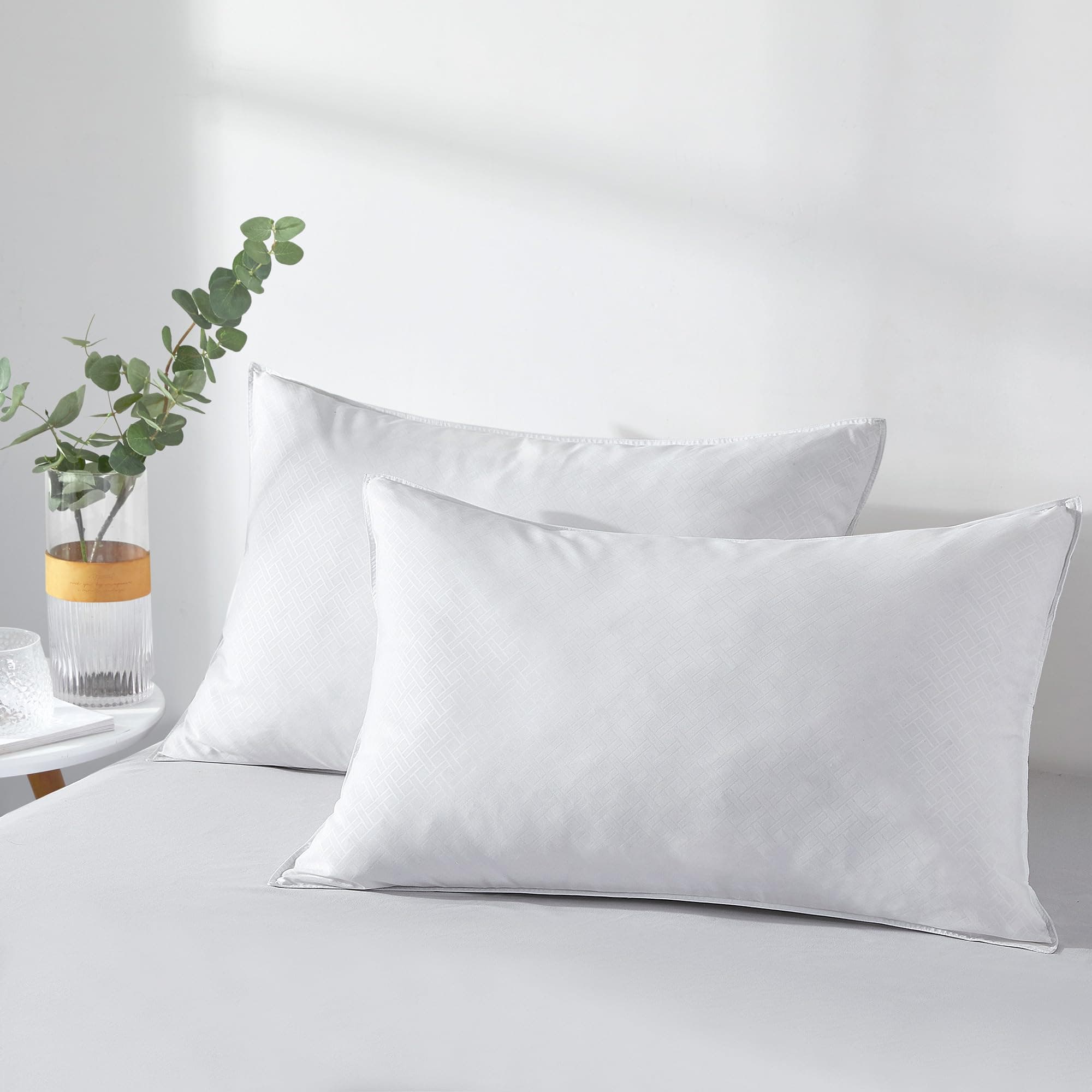 puredown ® Goose Feathers Down Pillows, Hotel Collection Standard Pillows for Sleeping, White Embossing Pillows Set of 2 for Back Stomach Side Sleepers