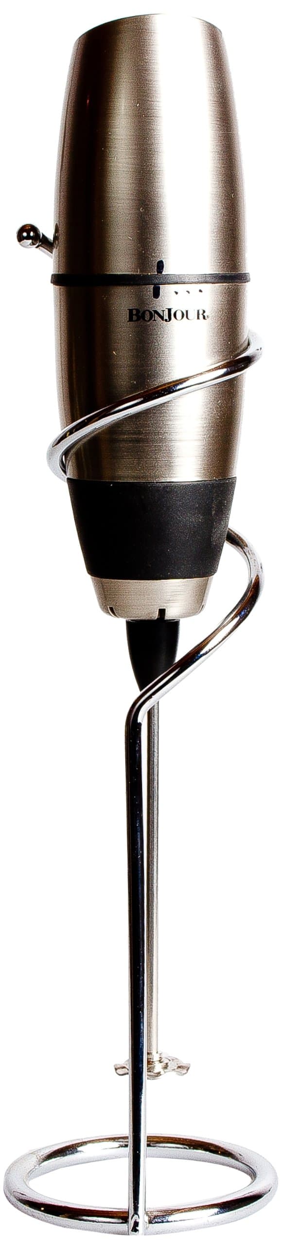 Frother, Automatic Battery Powered Cafe Latte w/ Stand, Chrome/Black
