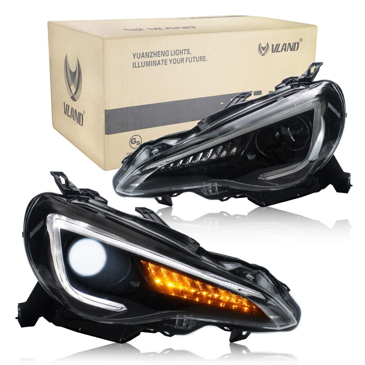 VLAND LED DRL Headlights for GT86 FT86 BRZ FRS ZN6 2012-2019 Front Light, with Sequential Indicator (LHD(Driver is on the left))