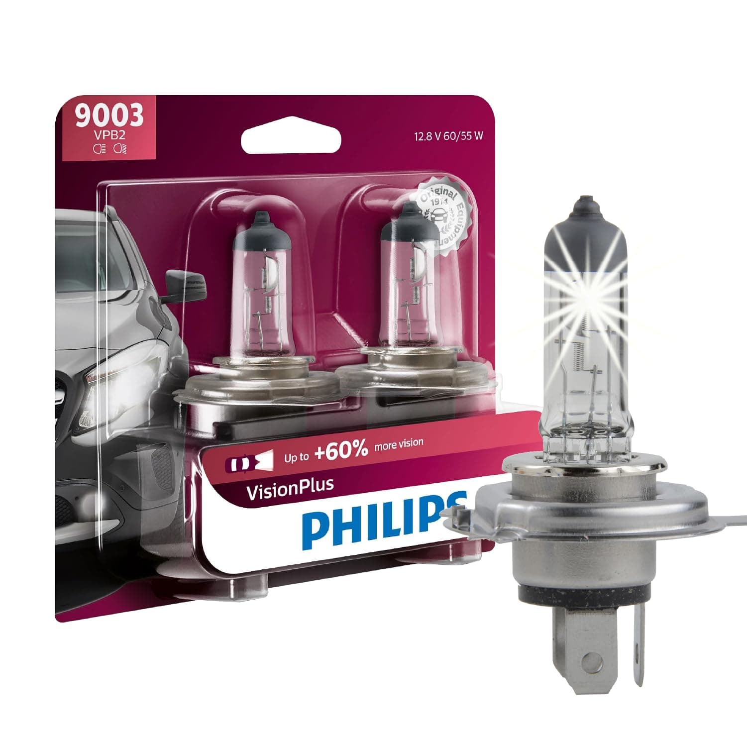 Automotive Lighting 9003 VisionPlus Deluxe Upgrade Automotive Replacement Headlight Bulb, Fits Select High Beam, Low Beam, or Fog Positions (Pack of 2)