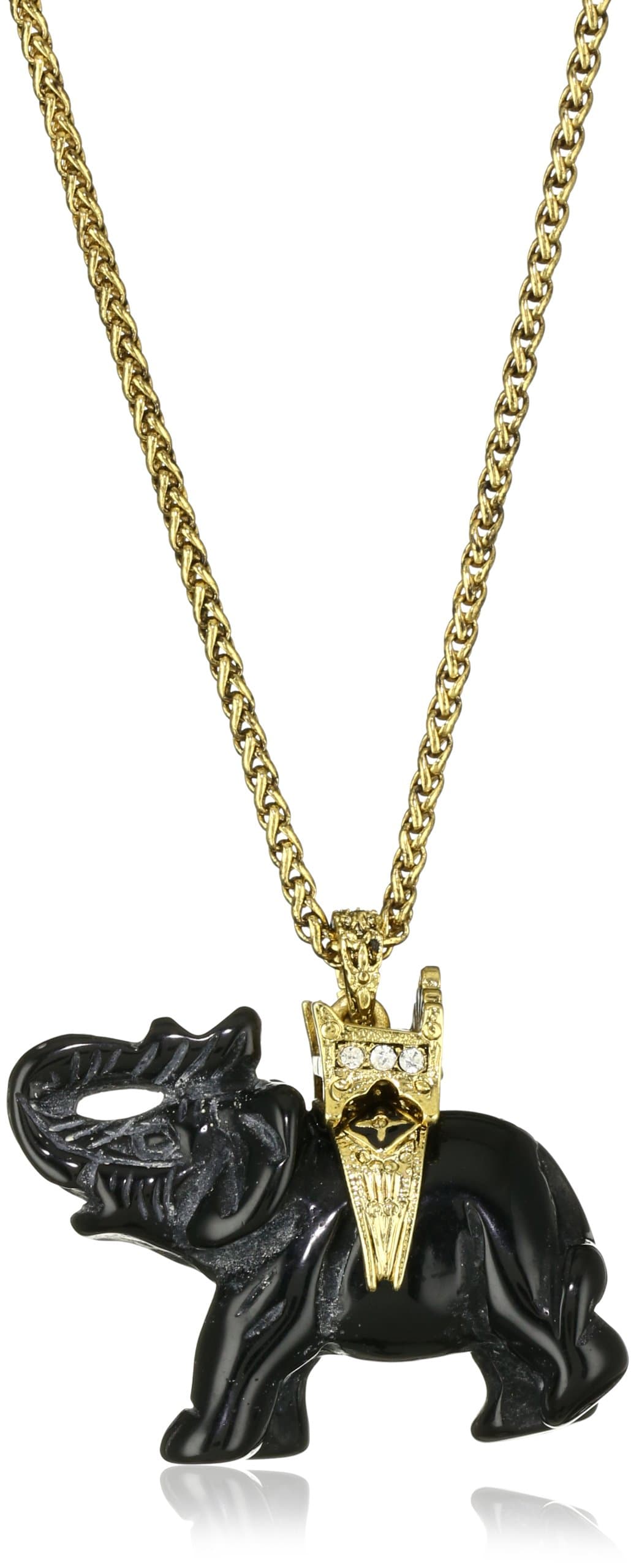 Kenneth Jay Lane 30" Gold Chain and Black Elephant Pendant Necklace