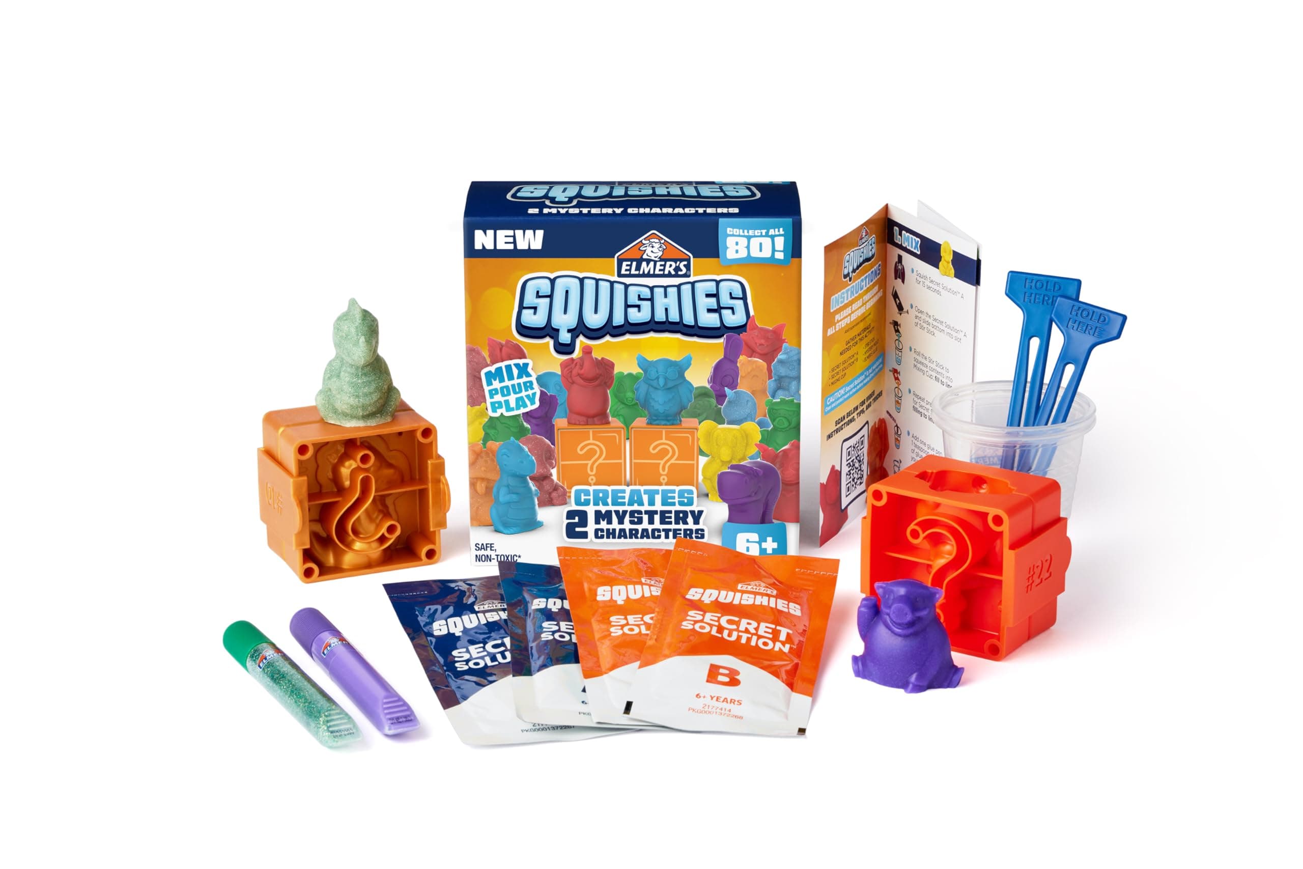 ELMER'S Squishies Kids’ Activity Kit, DIY Squishy Toy Kit Creates 2 Mystery Characters, 12 Piece Kit