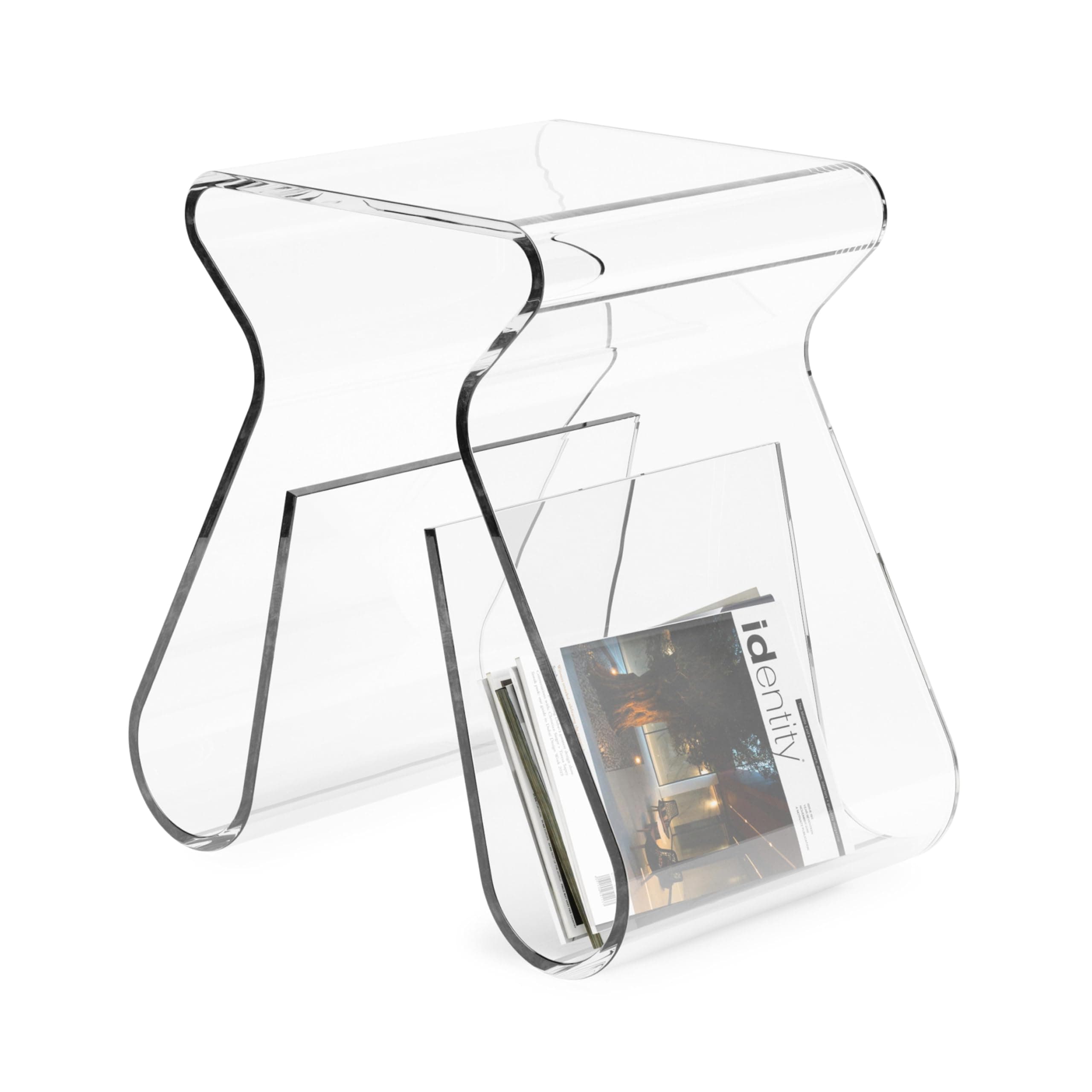 Umbra Magino, Acrylic Side Table, End Table, Stool with Storage, Modern Magazine Rack, Clear