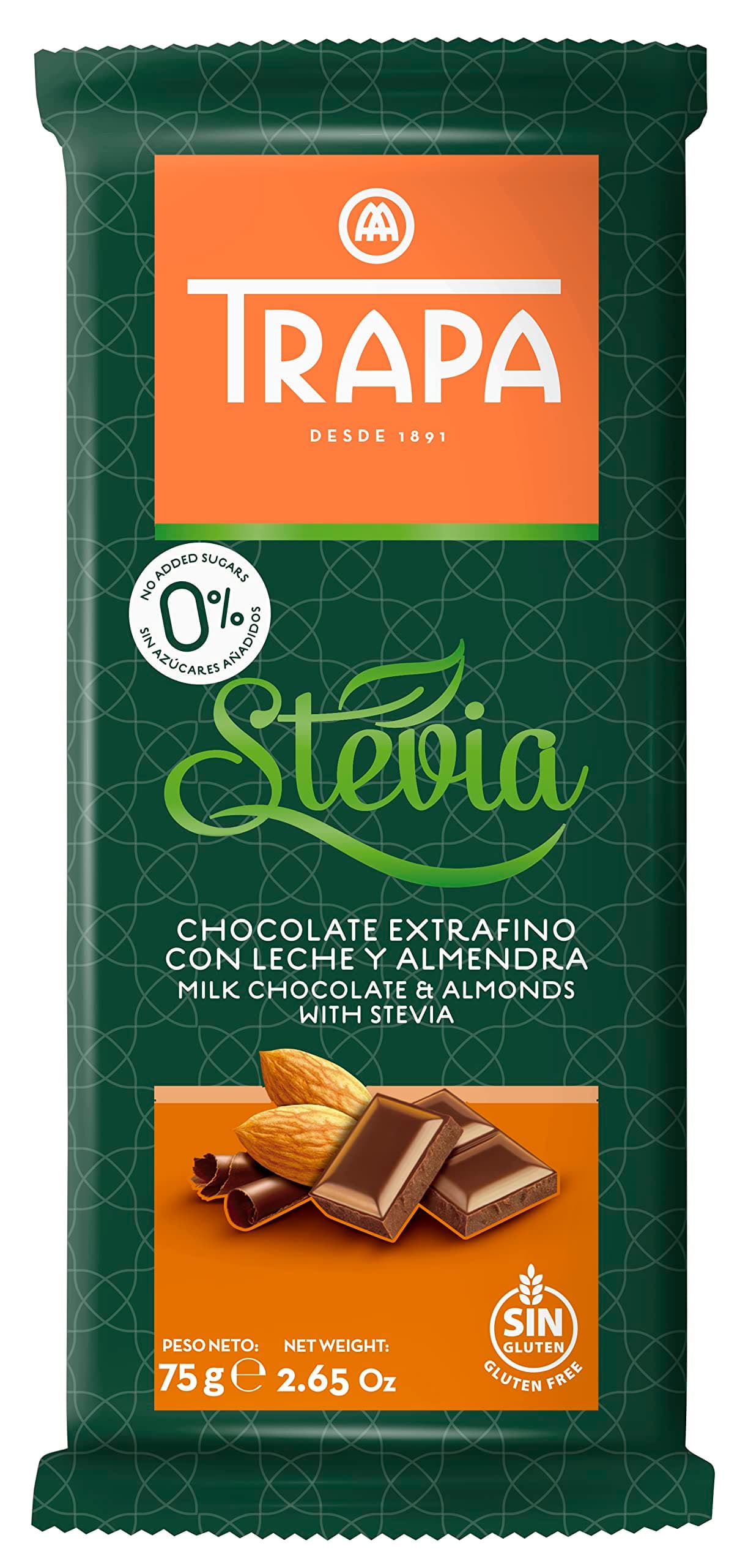 Trapa 8410679030062 Stevia Milk Chocolate Bar Assortment Plain & Almonds