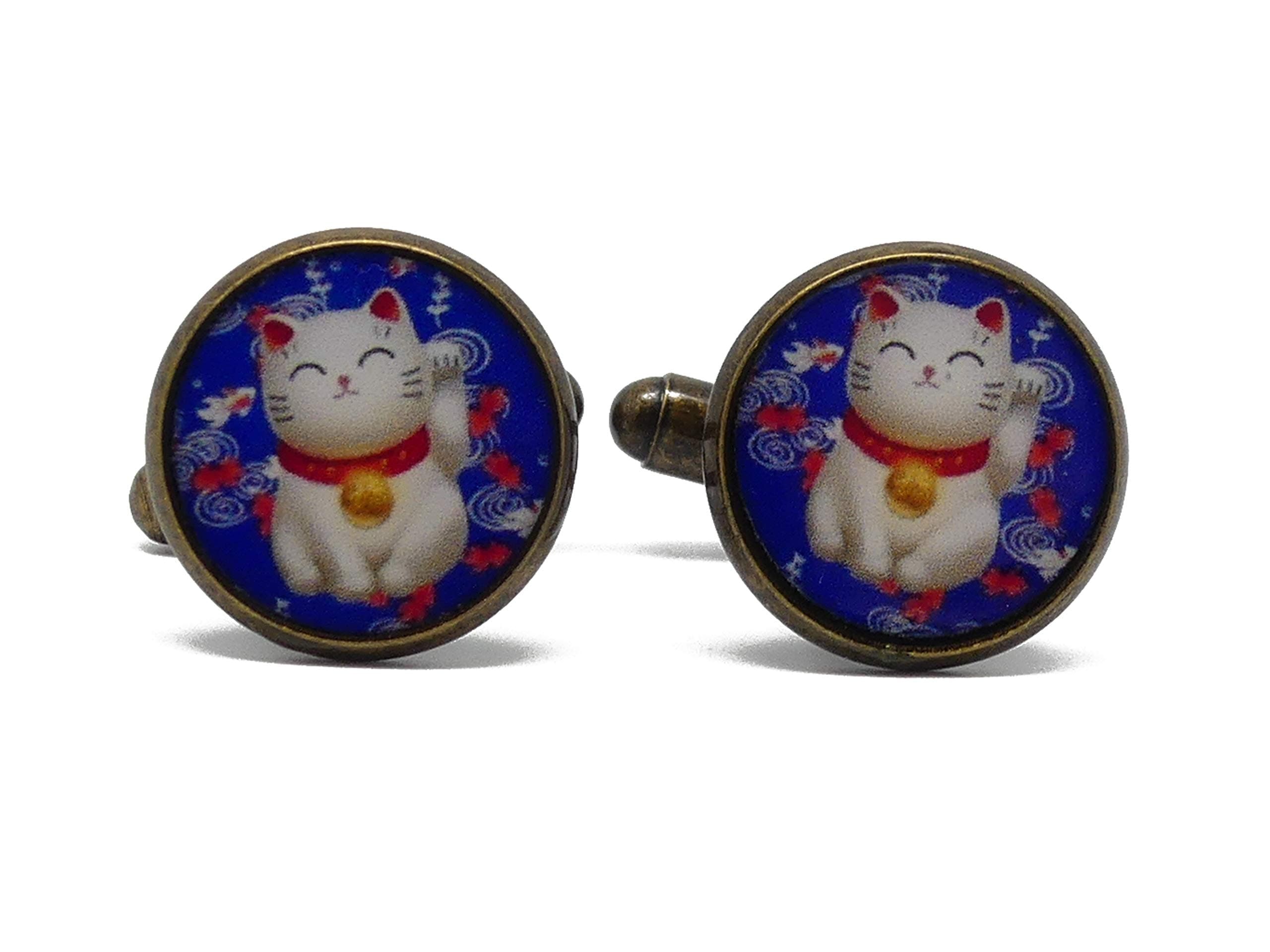 2 Cufflinks costume resin Chinese cat lucky charm blue red white personalized gifts Christmas wedding ceremony friends daddy birthday guests master father's day