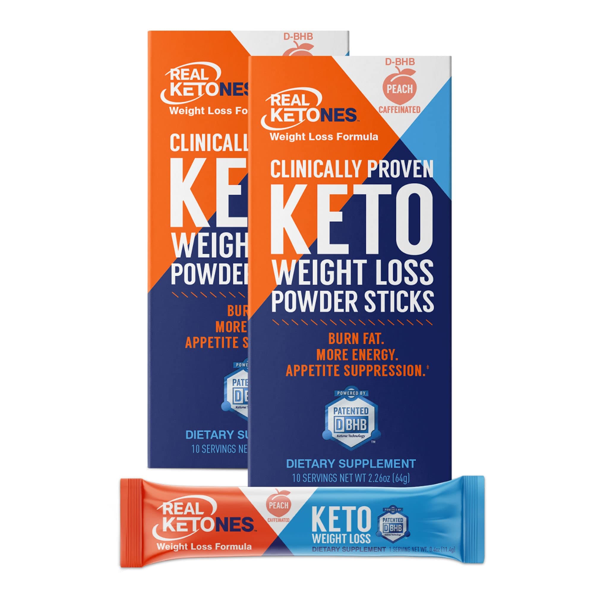 Real Ketones Drink Mix Packets Weight Loss Support - BHB Exogenous Ketones Powder with Electrolytes & Caffeine for Energy Rapid Ketosis and Metabolism Support - Sugar Free Keto Drinks 20 Packets Peach