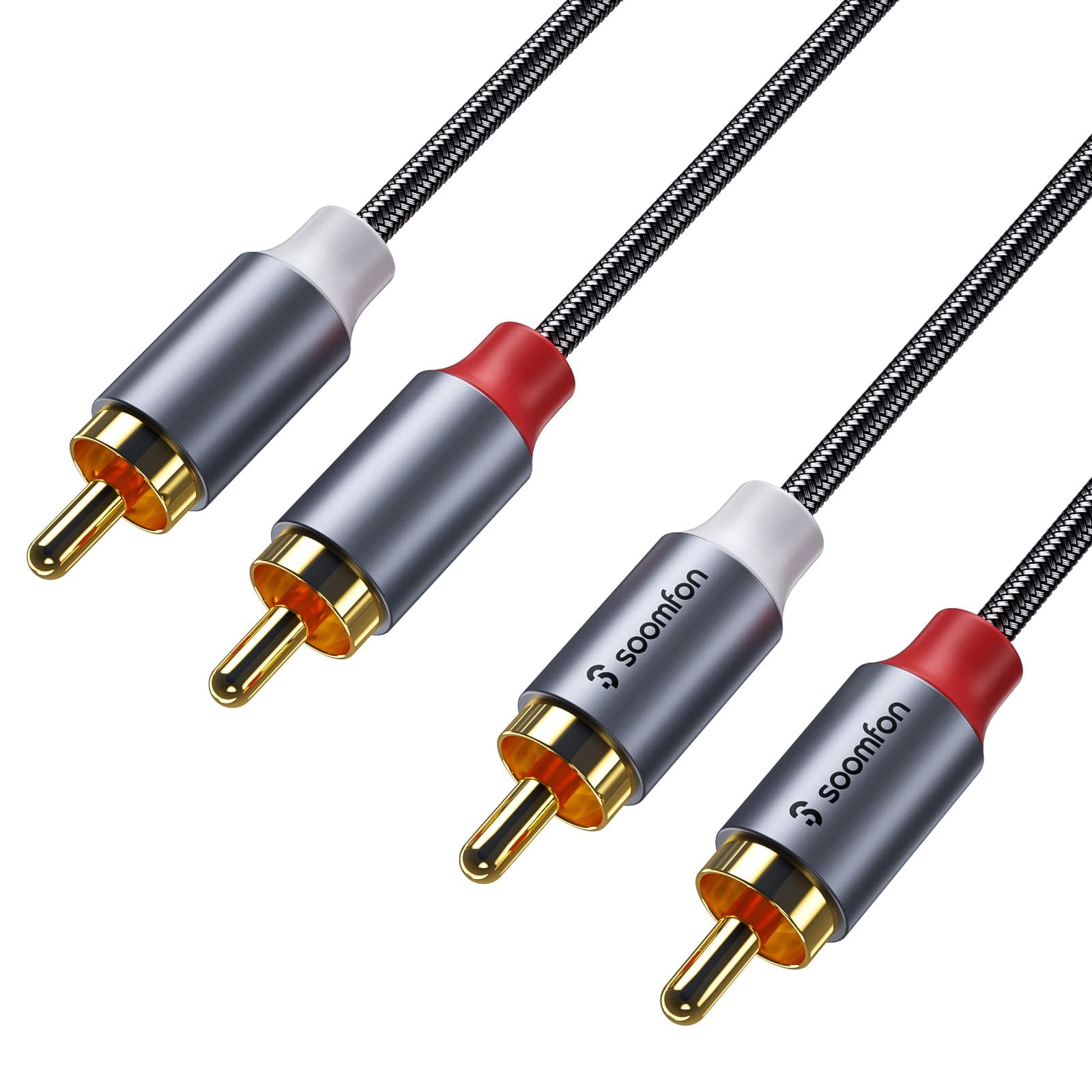 – SOOMFON Phono to Phono RCA Cables 2RCA Male to 2RCA Male Stereo Audio Cable Red and White Leads HiFi Sound 24K Gold Plated Connector Copper Core Compatible with Amplifier DVD Player Speaker
