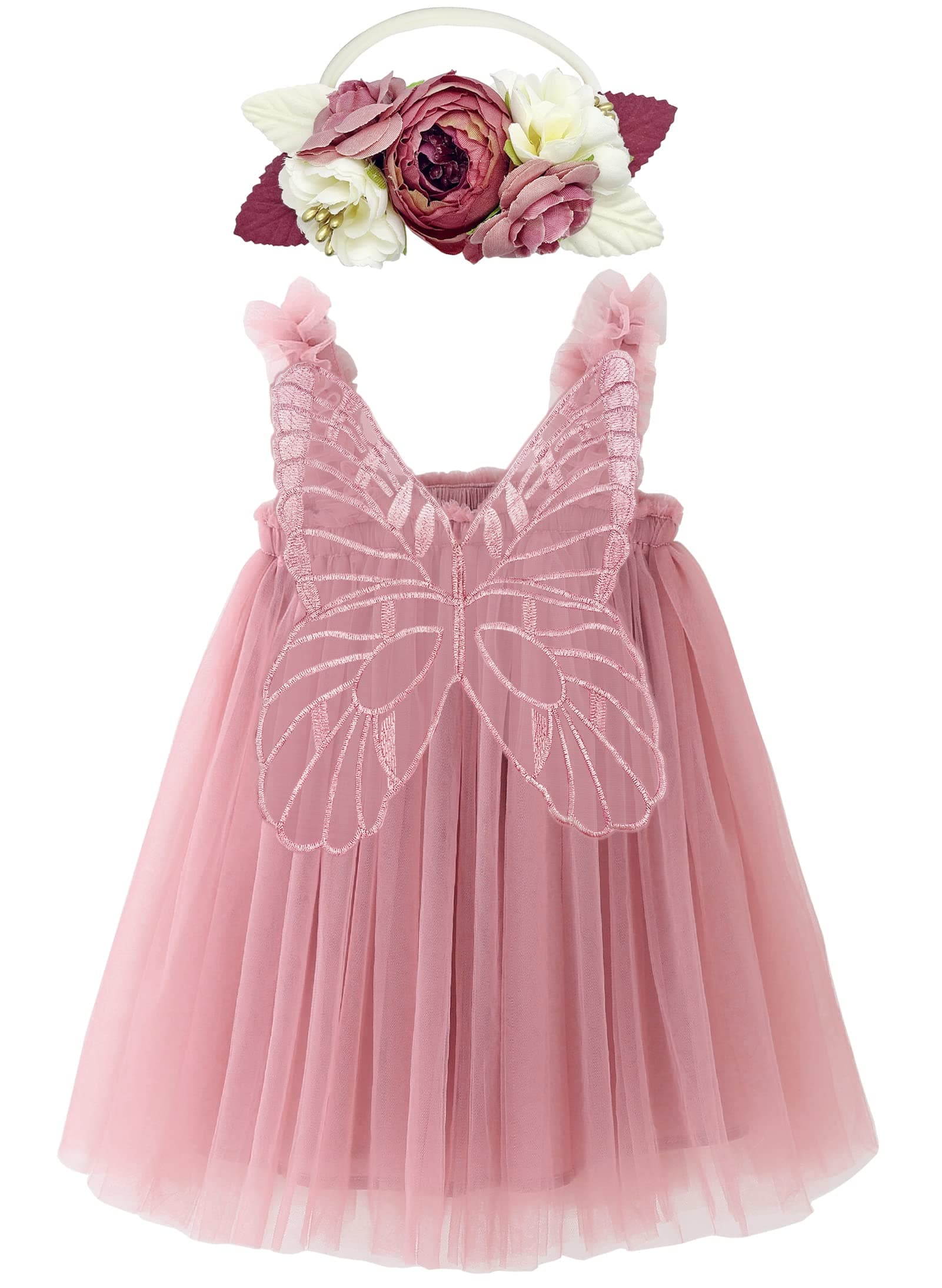 Layered Butterfly Tulle Tutu Dress for Baby Girls,Toddler Girl Princess Dress with Flower Headband