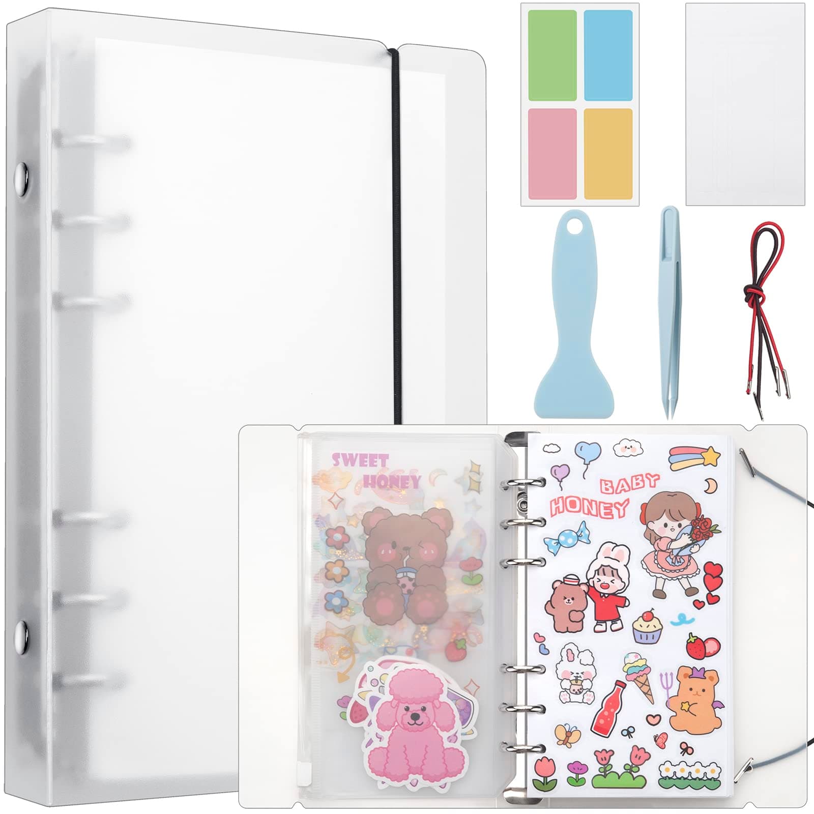 SUNEZLGO Reusable Sticker Book 100 Sheets, Sticker Collecting Album, A6 Size, Clear with Frosted Effect