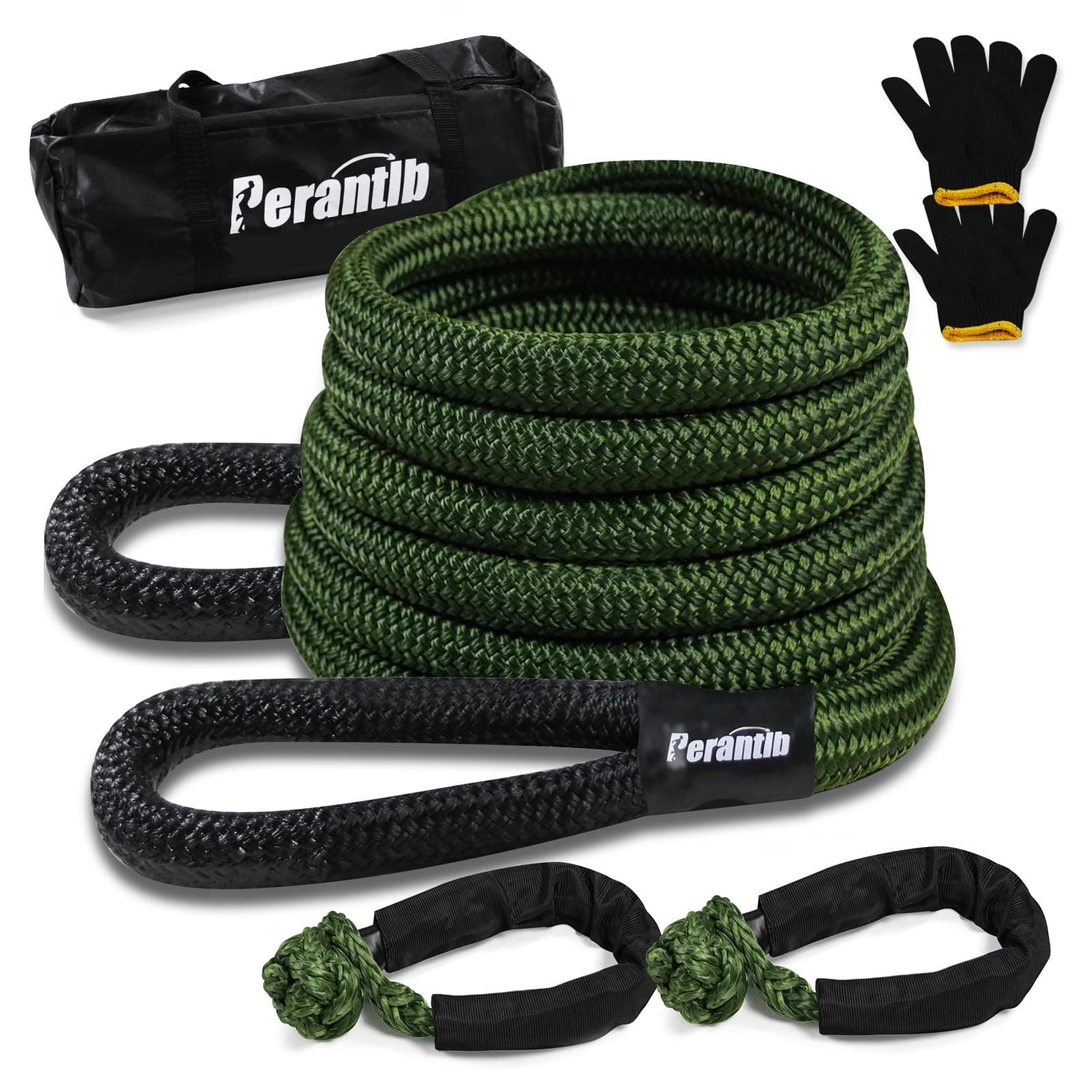 Perantlb Kinetic Recovery Rope 2.5cm x 6.1m (15000kg), Tow Rope with Soft Strap and Glove, Linetic Recovery Rope for 4WD Pick Up Truck, SUV, ATV, UTV