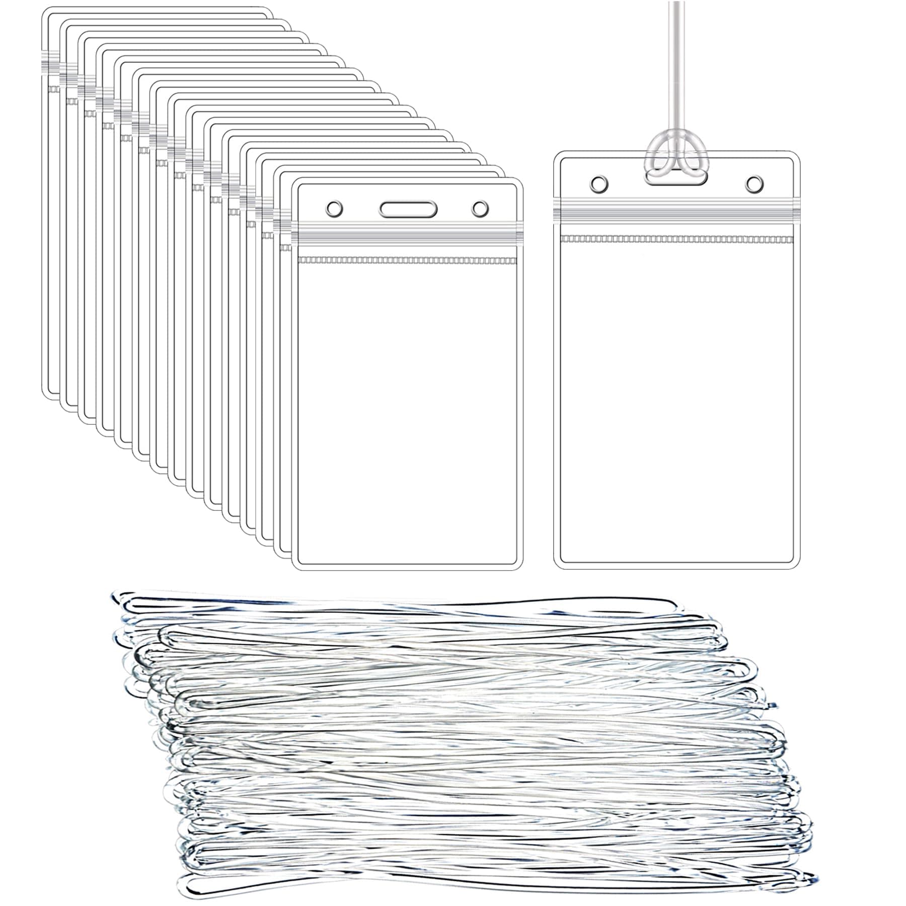 50 Pcs Clear Luggage Tags Bag Tags Holder Identification ID Card Badge Holder with 50 Pcs Clear Luggage Tag Loop Straps for Business Travel and Office Supplies