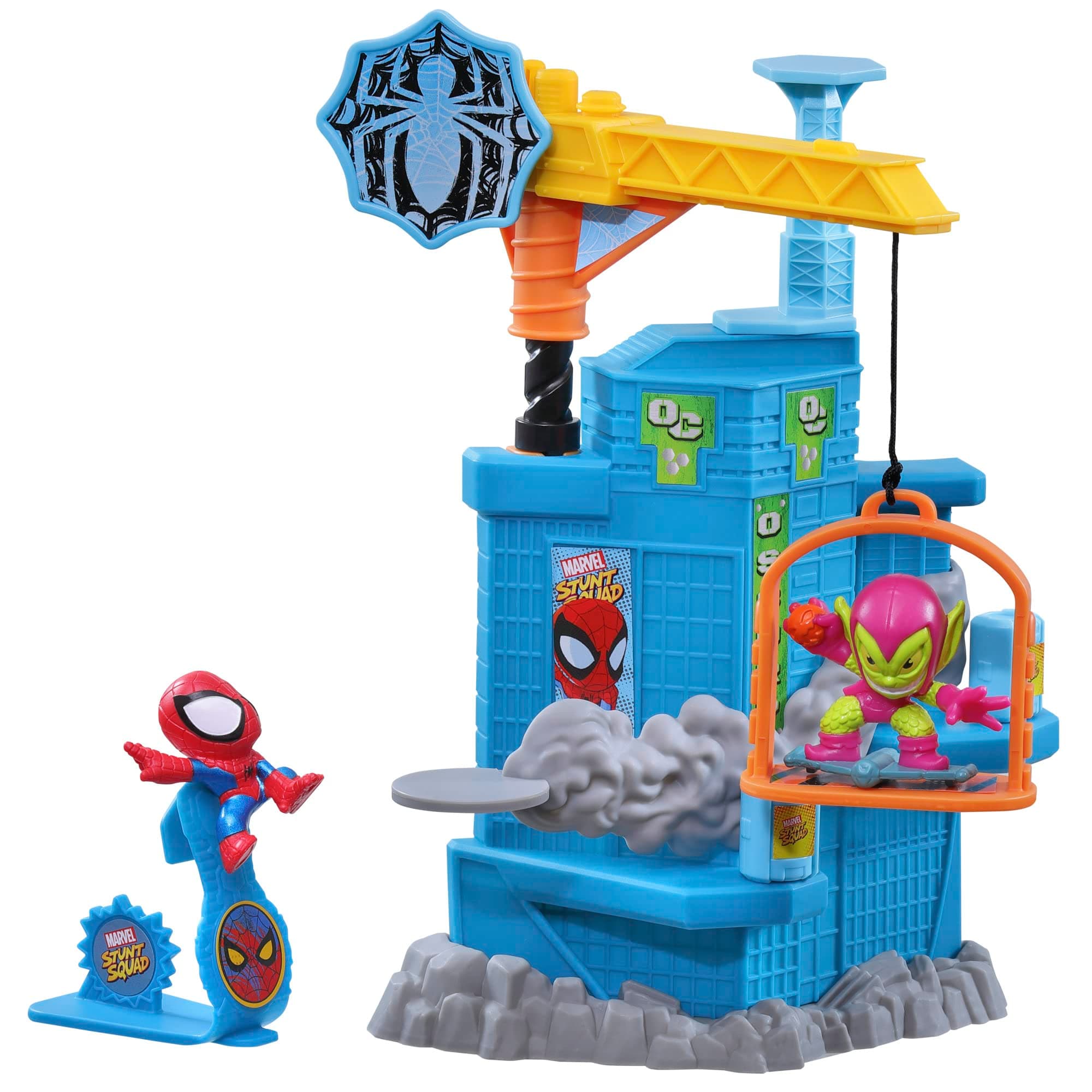 Marvel Stunt Squad Crane Smash Playset, Spider-Man vs. Green Goblin, 1.5-Inch Super Hero Action Figures, Marvel Toys for Kids Ages 4 and Up