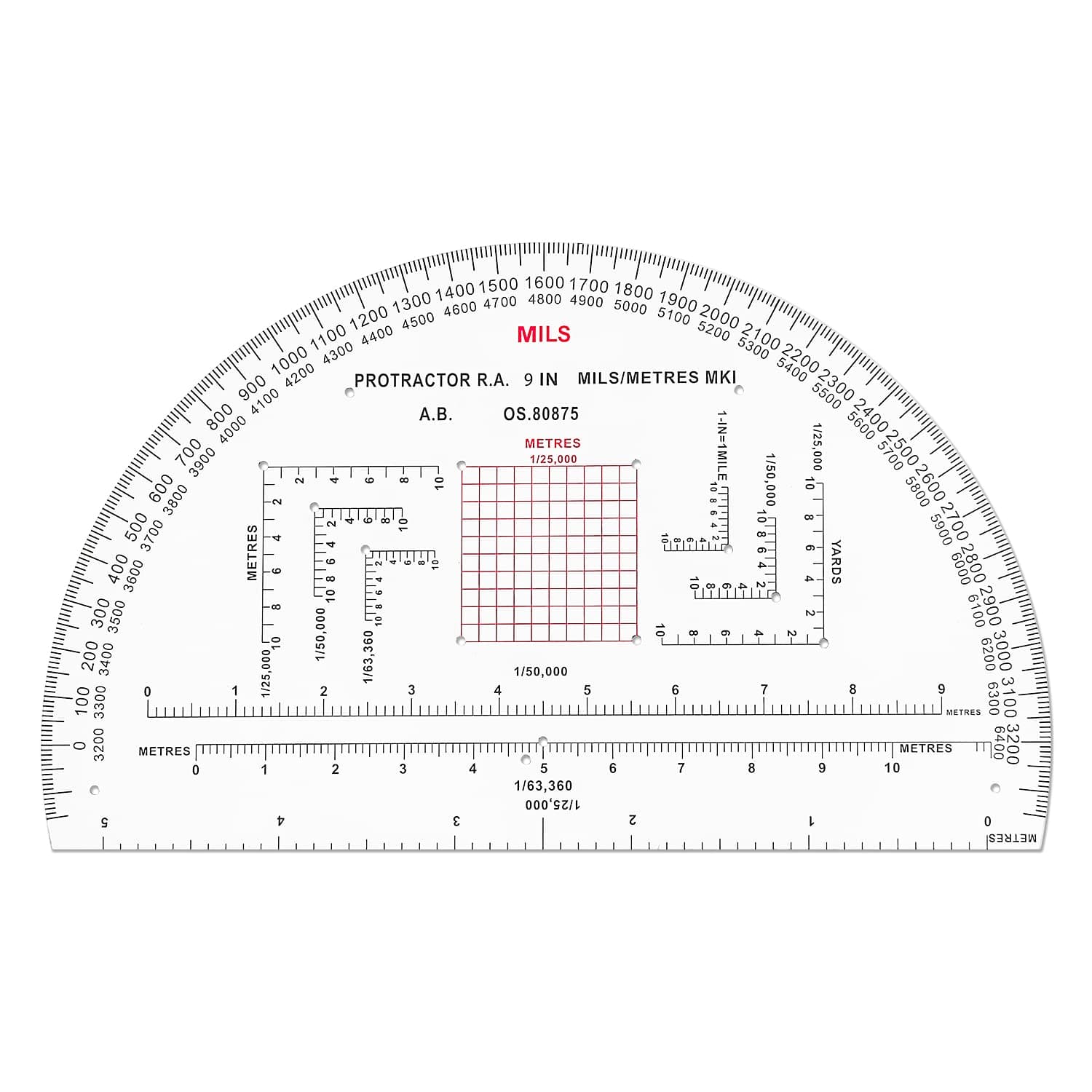 CYA Military Map Protractor for Land Navigation, Military Style UTM/MGRS Coordinate Scale, 9" RA