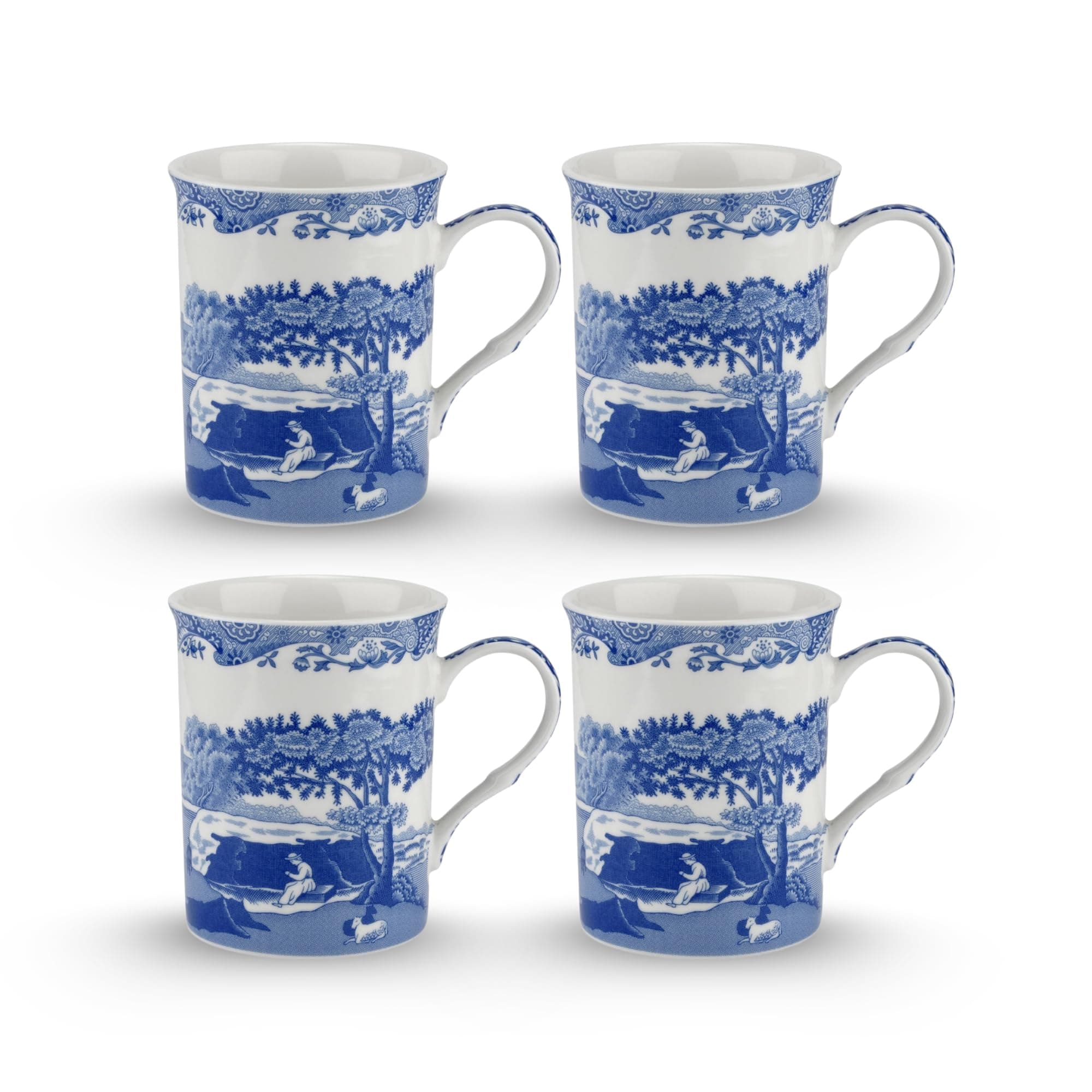 Spode Blue Italian Large Mugs | Set of 4 | 340ml / 12-ounces | Cup for Coffee, Tea, and Other Beverages | Blue/White | Made of Porcelain | Dishwasher Safe