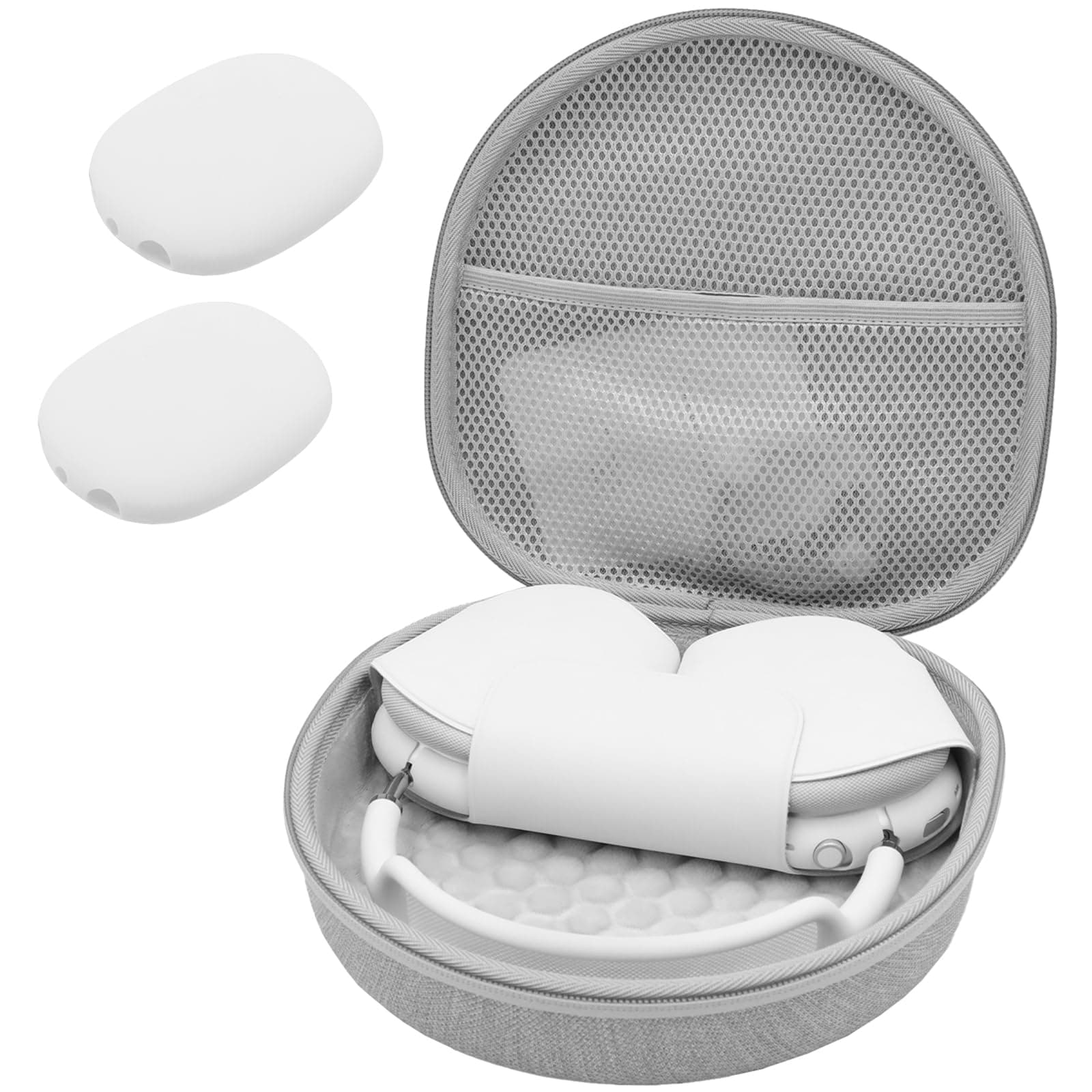 ProCase Airpods Max Case, Hard Travel Carrying Headphone Case with Silicone Earpad Cover & Mesh Pocket, Airpod Max Accessories Bag -Grey